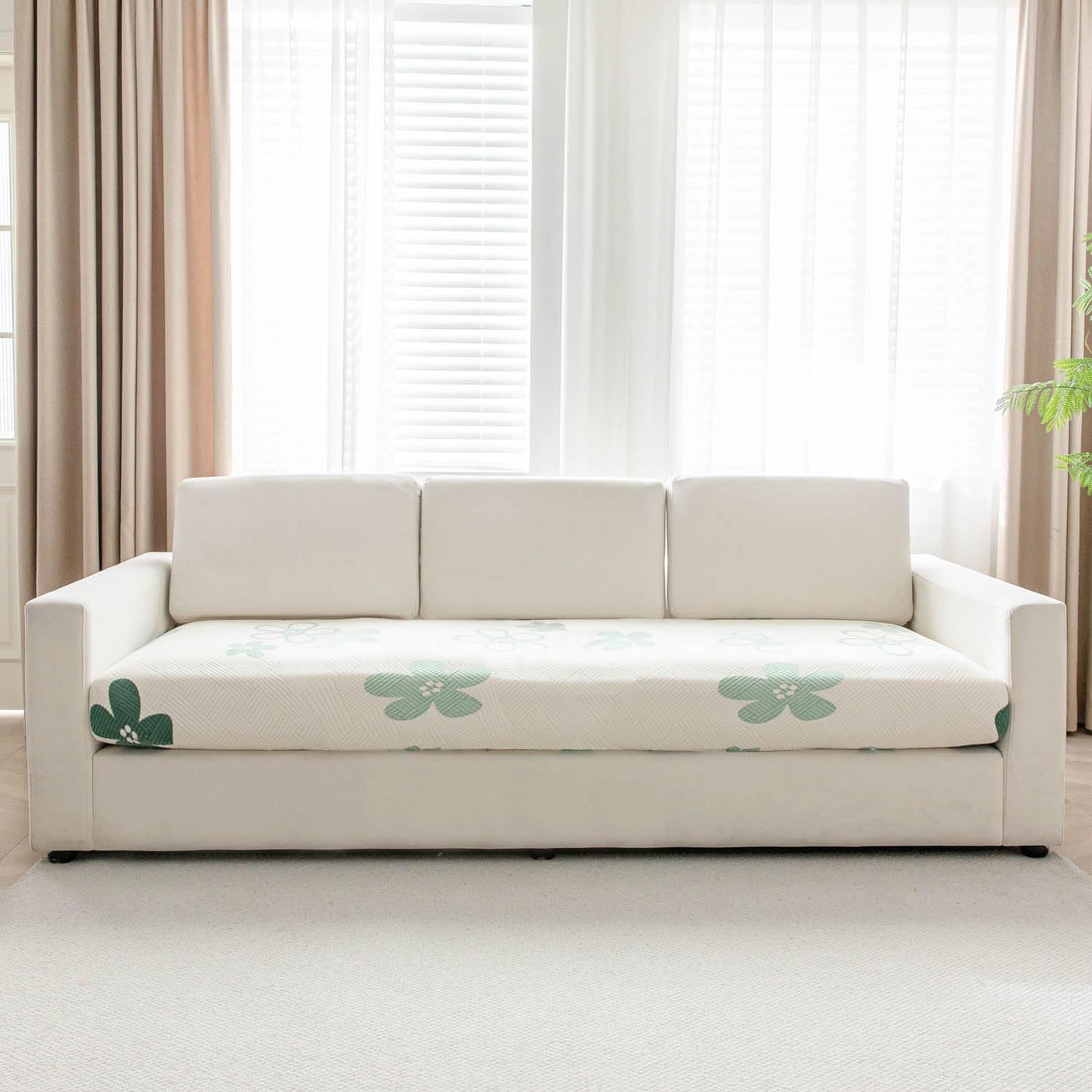 Stretchable Thick Fleece Textured Seat Couch Cushion Cover for 1/2/3 Seater, Celadon Green
