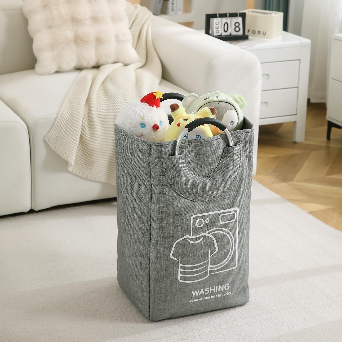 Folding Laundry Bag for Clothes Hamper Basket Collapsible Storage Basket, 30 x 27 x 55 cm Grey