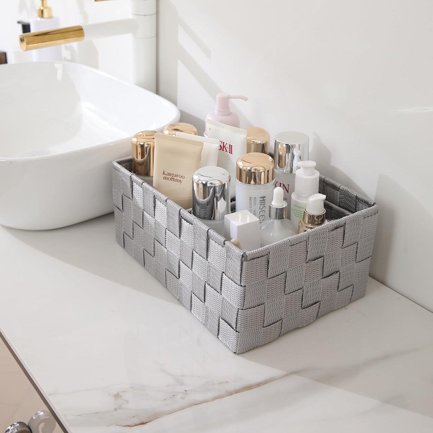 Nylon Storage Basket Desk Organizer, Grey