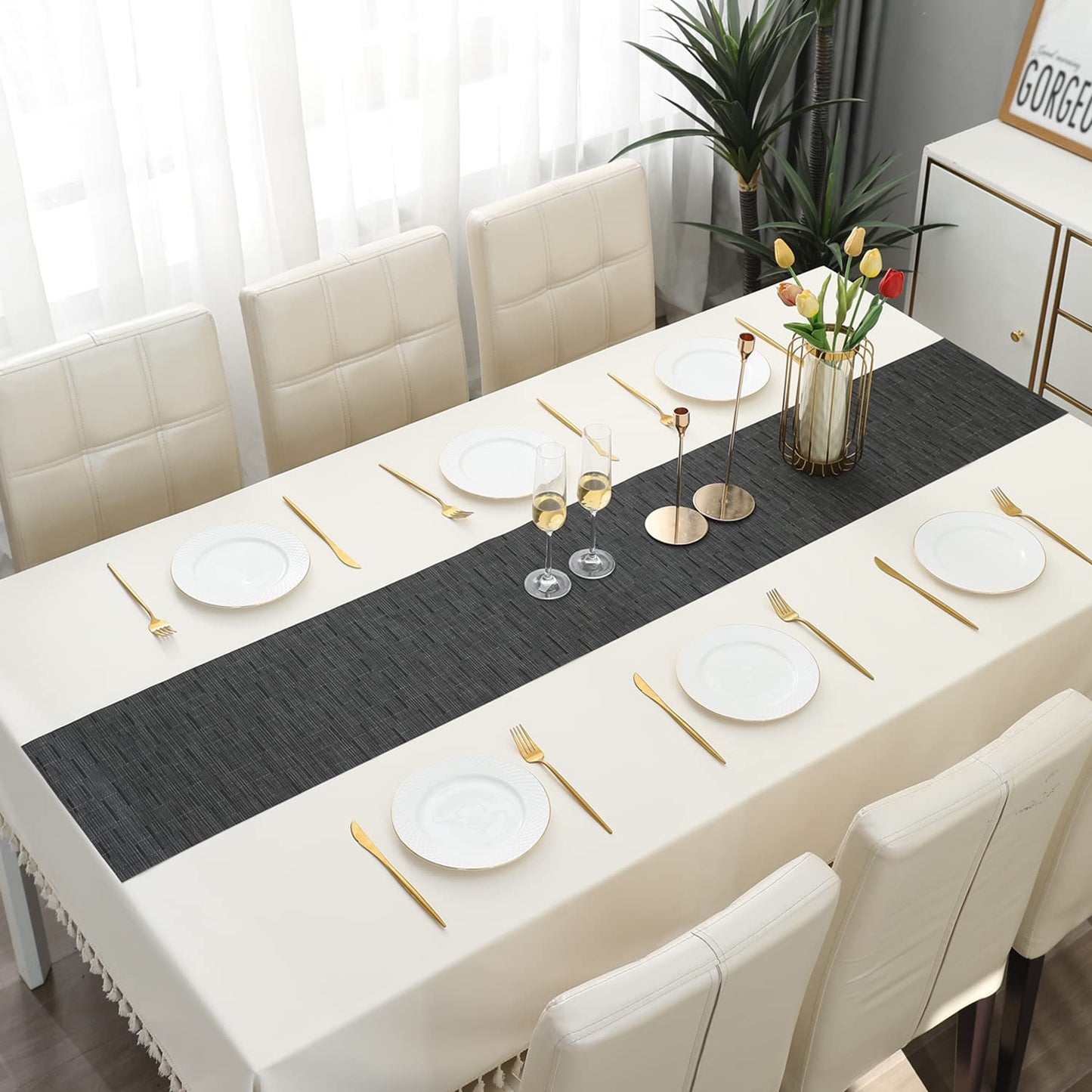 PVC Table Runner for Dinner and Coffee Table, Textured Black
