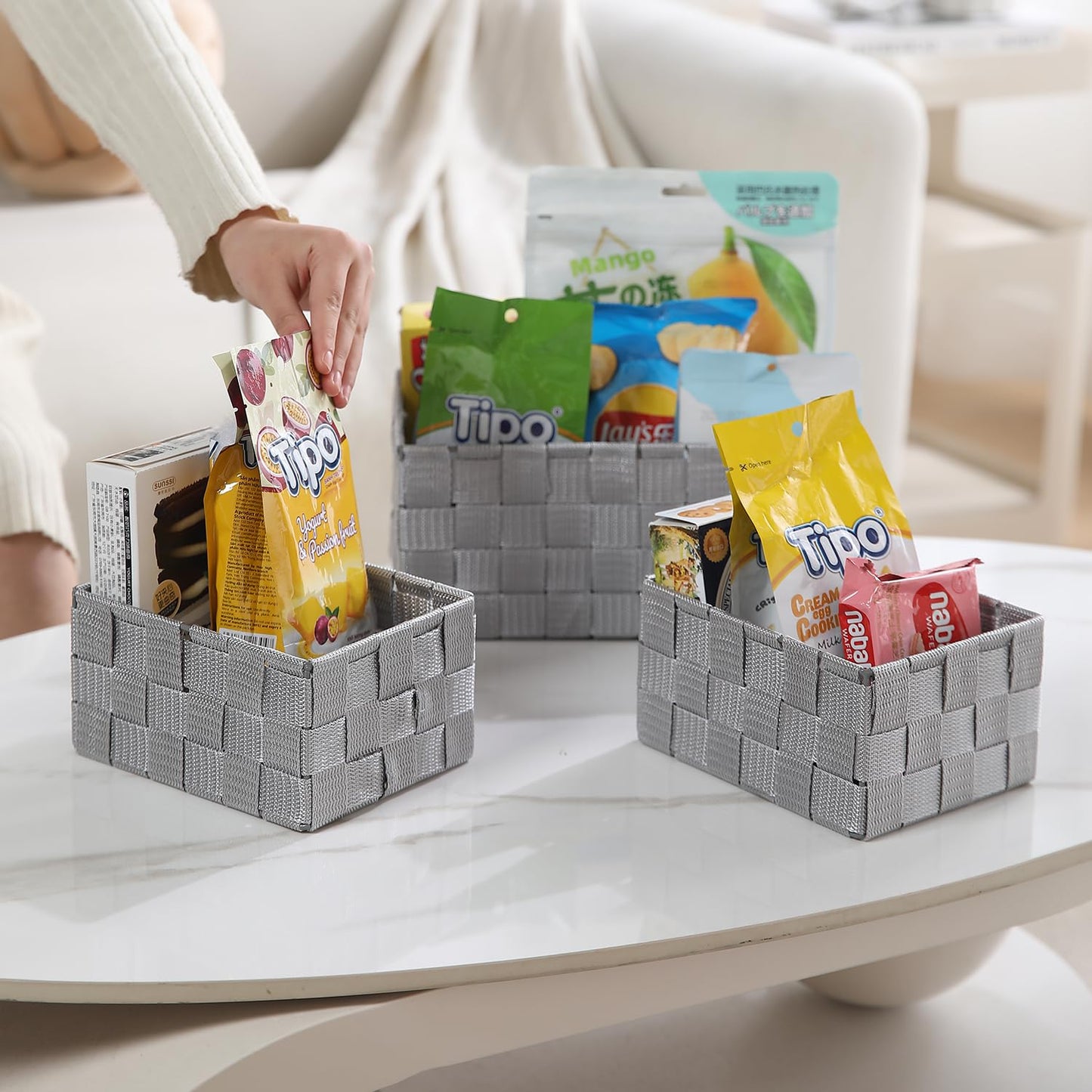 Nylon Storage Basket Desk Organizer, Grey