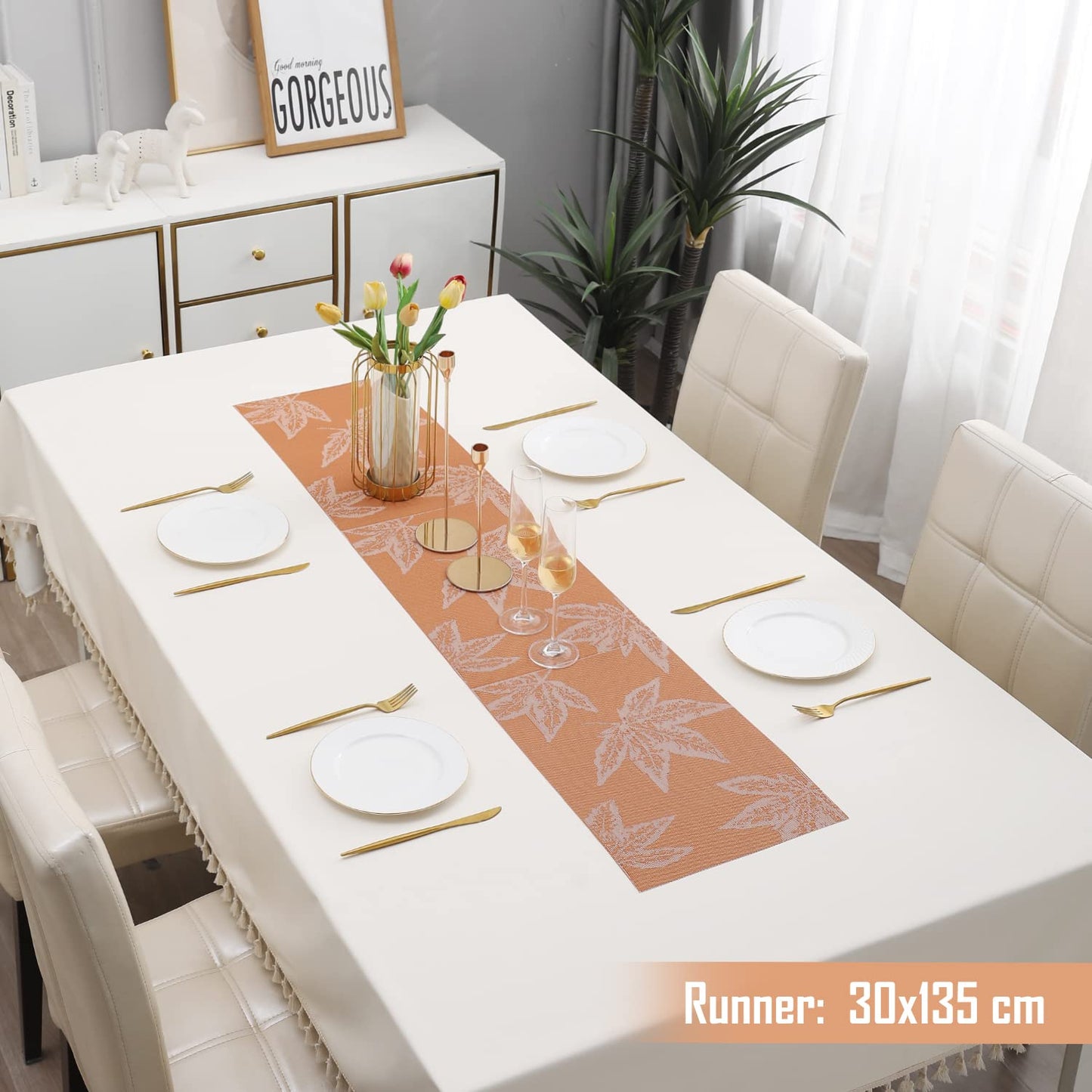 PVC Table Runner 30x135 cm, Orange Maple Leaf
