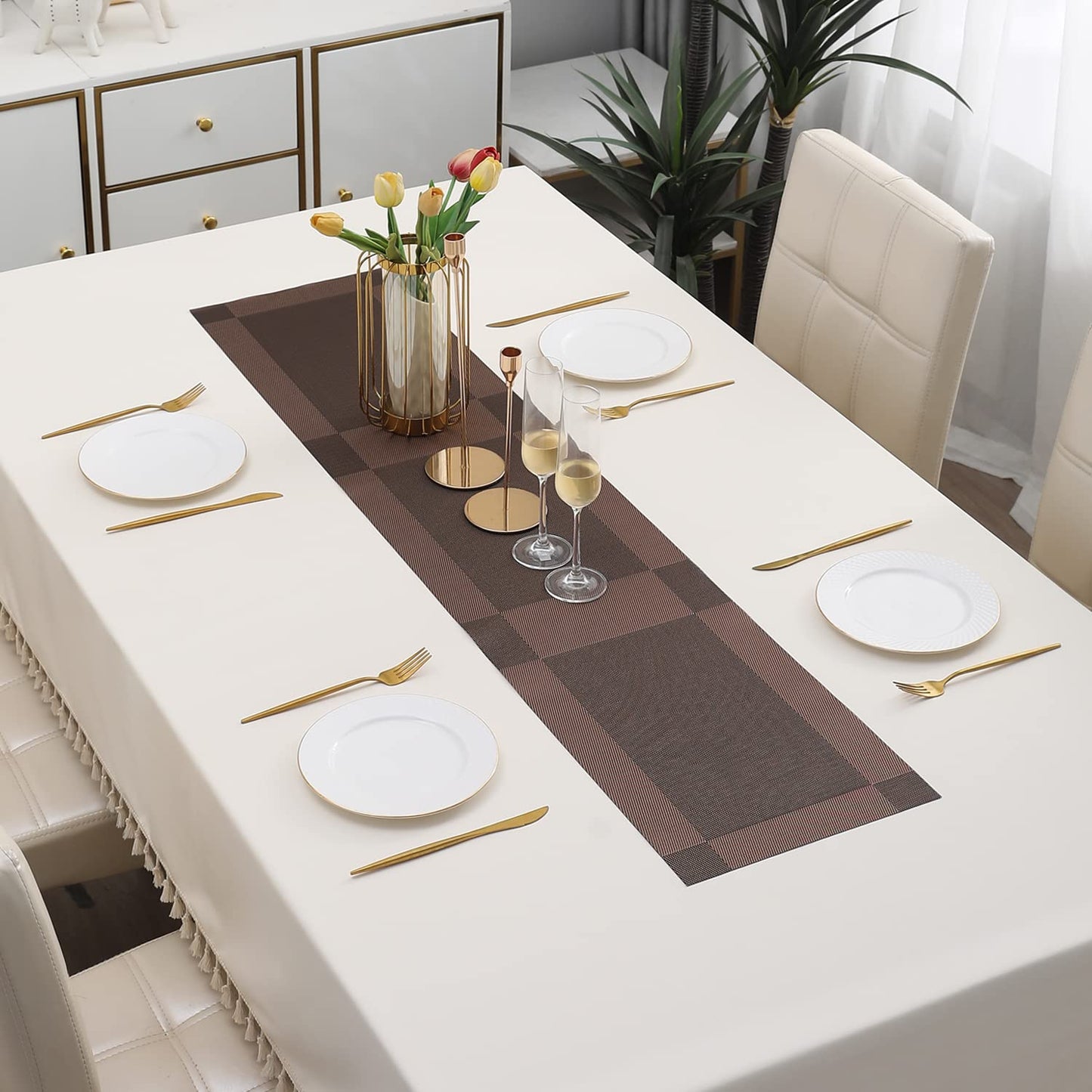 PVC Table Runner for Dinner and Coffee Table, Brown
