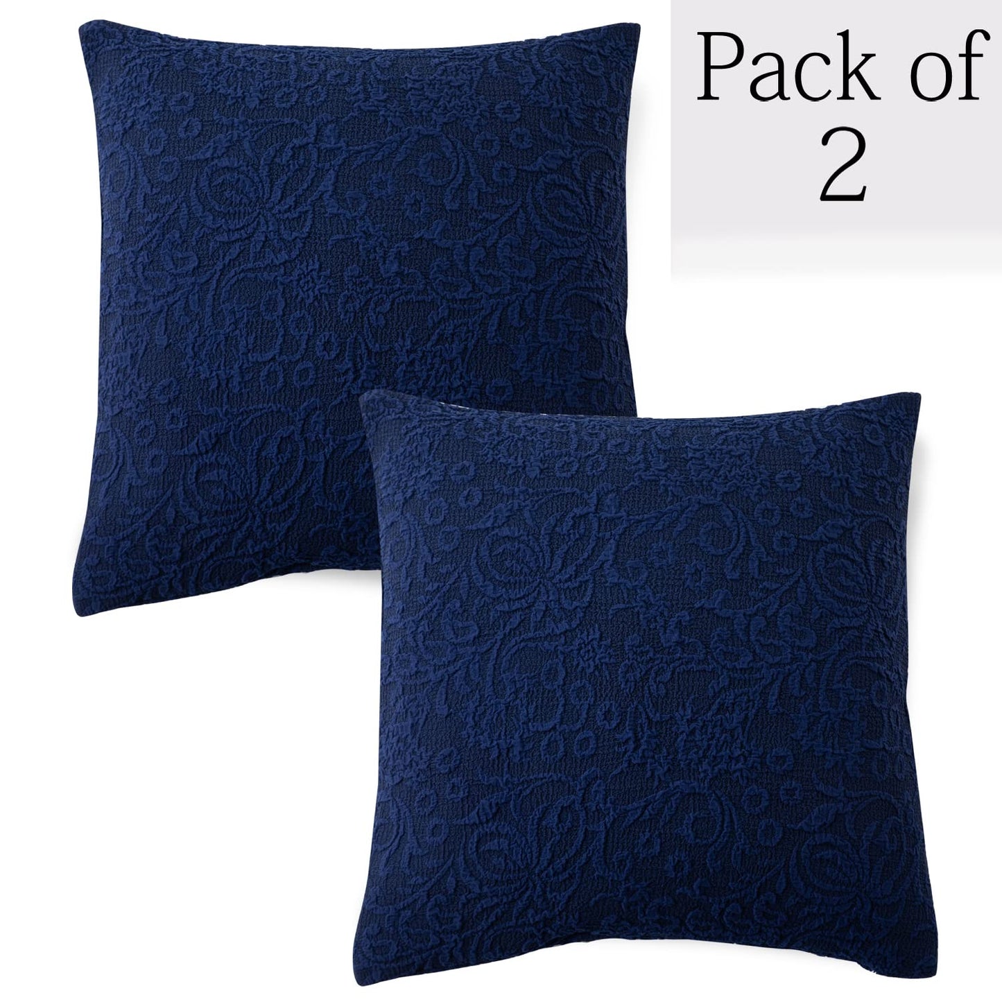 Elegant Navy Blue Colour Woven Jacquard Zippered Square Cushion Cover - Set of 2