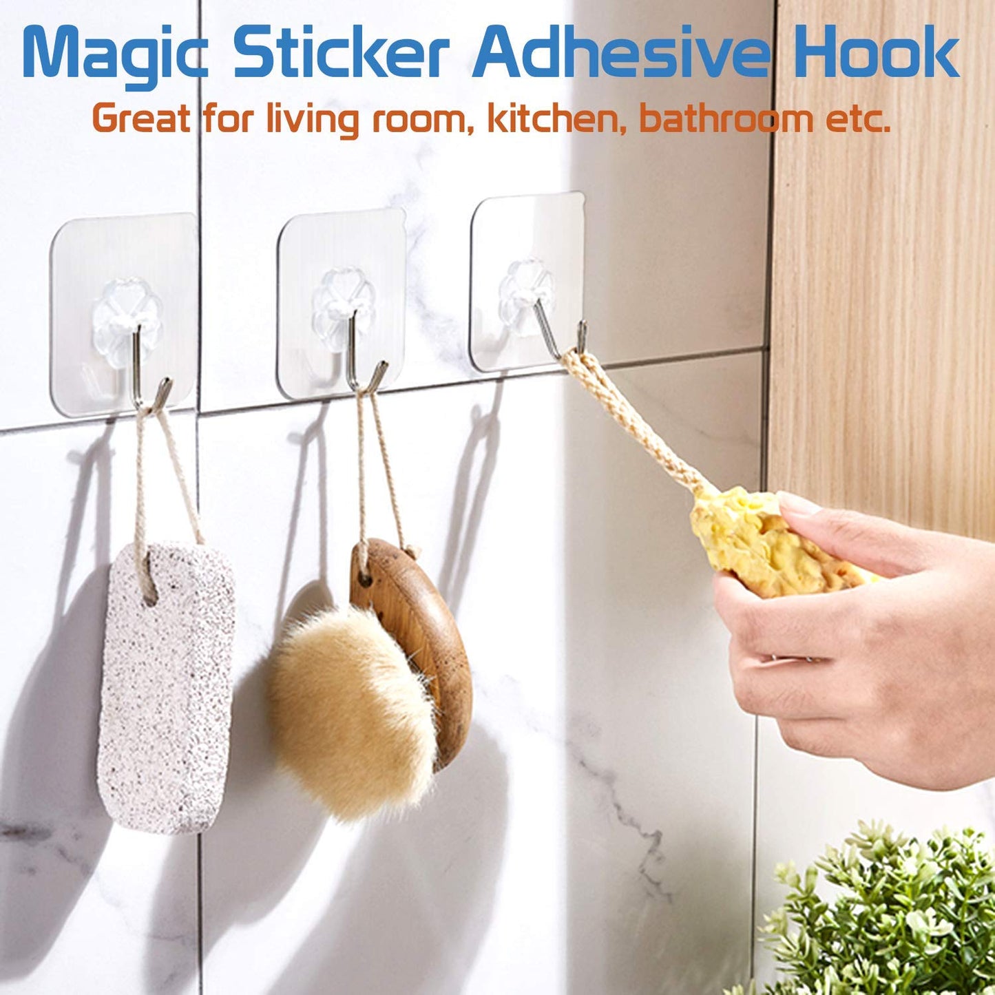 Magic Sticker Series Adhesive Hooks - Load Capacity 5 kg, Pack of 10/20, Transparent