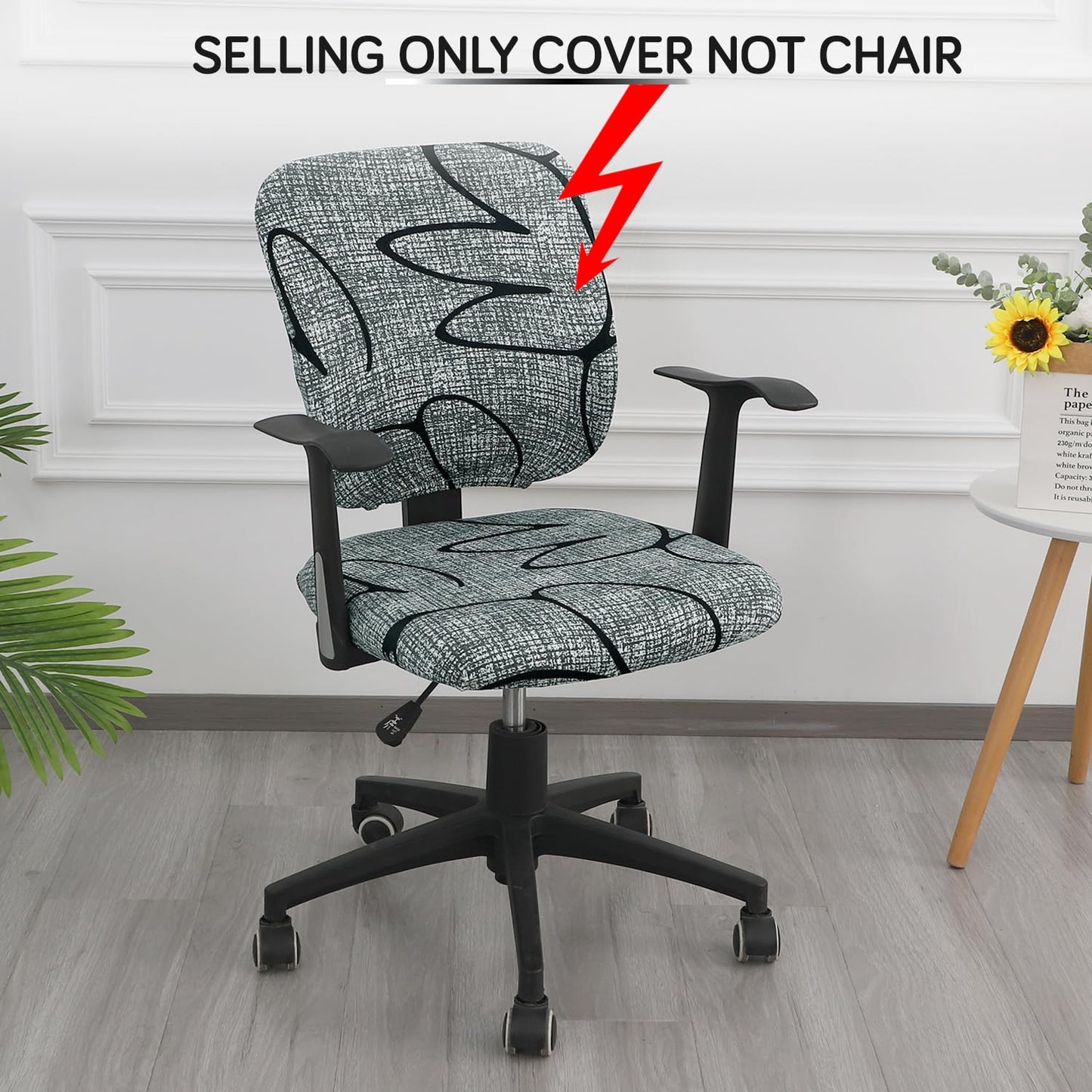 HOKIPO 140gsm Stretchable Office Chair Cover, Intense Grey Abstract Floral