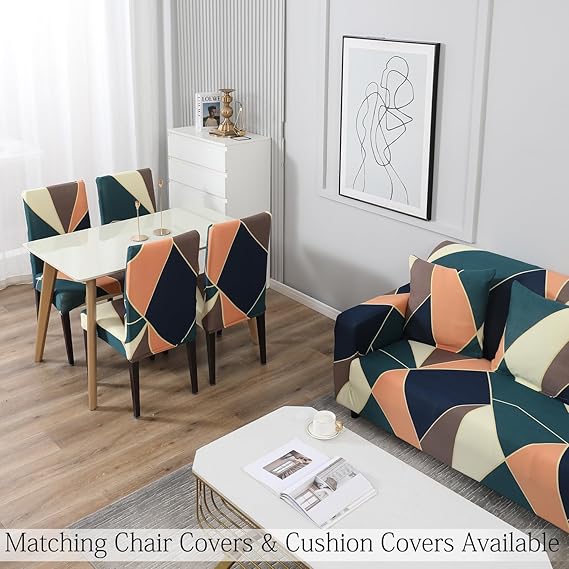 Buy Green Peach Abstract Matching elastic covers for chairs and sofas