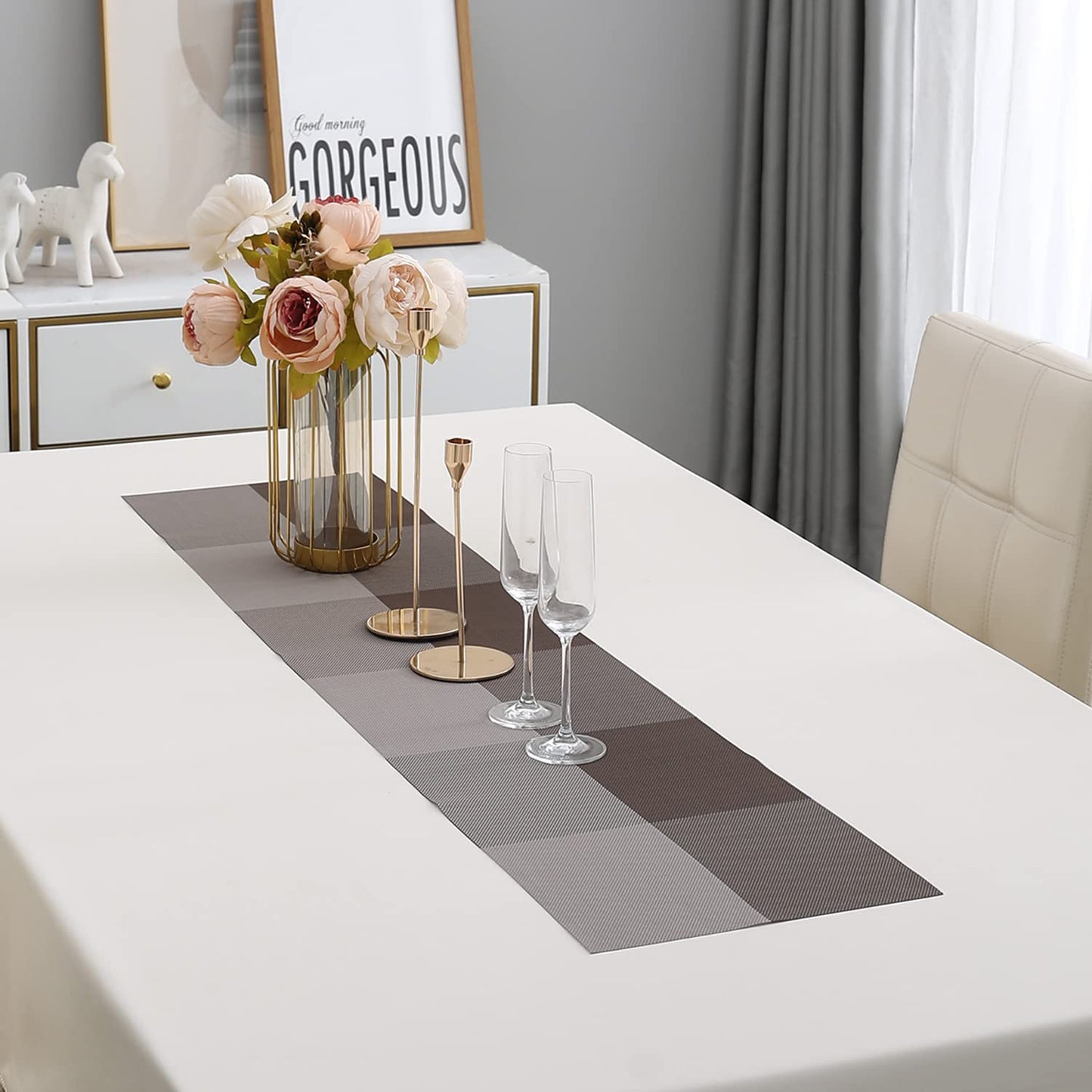 PVC Dining Table Runner, Brown