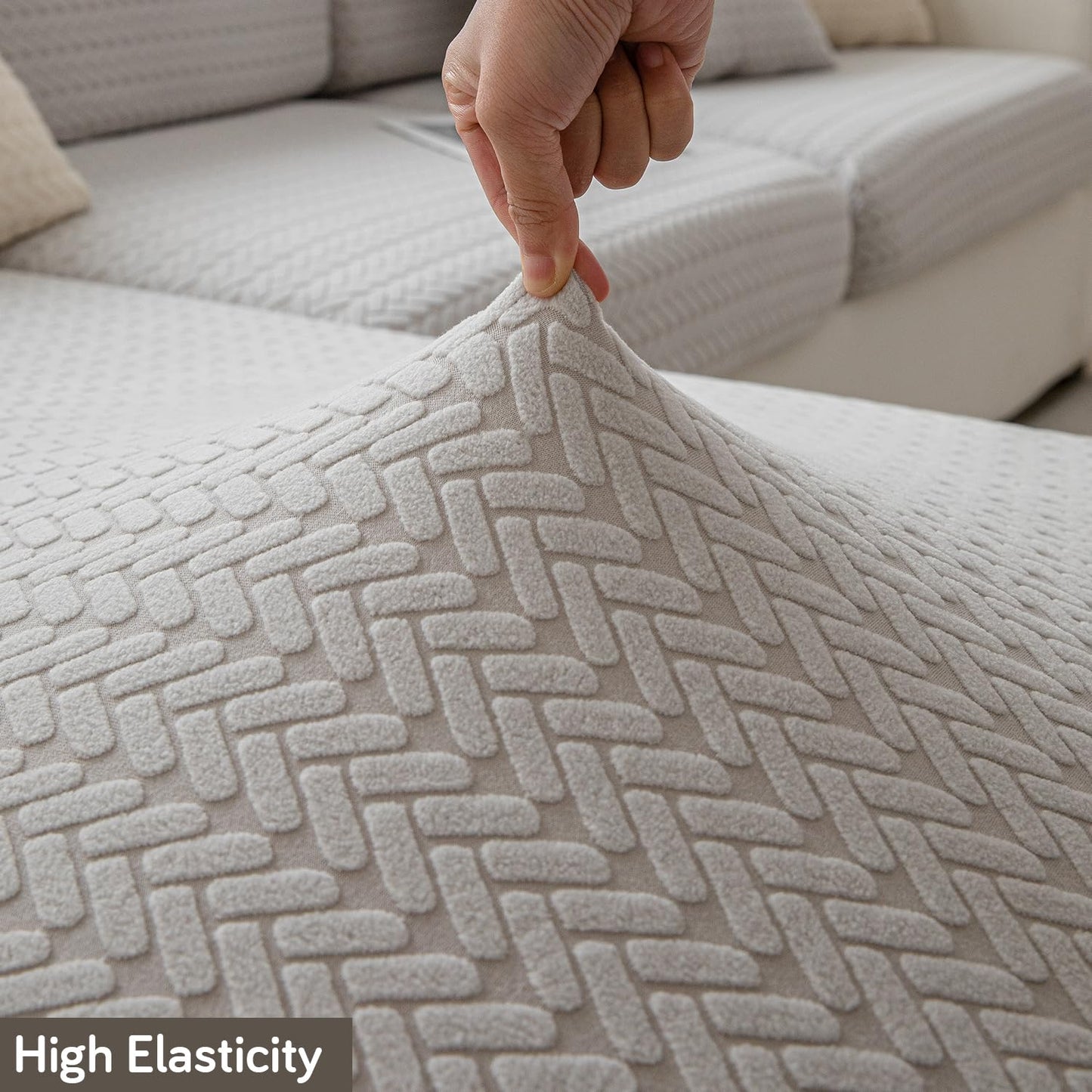 Stretchable Thick Jacquard Textured Seat Couch Cushion Cover for 1/2/3 Seaters, Light Grey