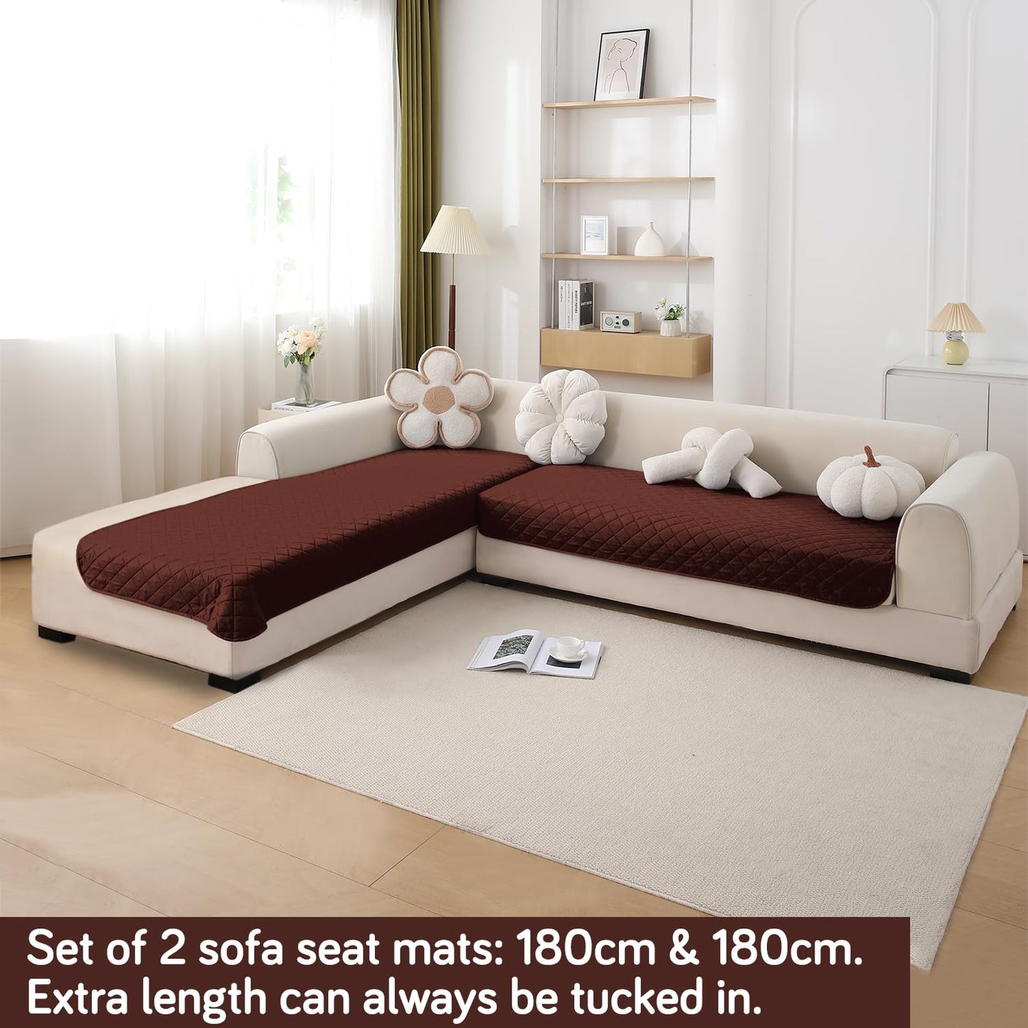 HOKIPO Waterproof Quilted Quick Dry L Shape Sofa Seat Cover Mat, Brown