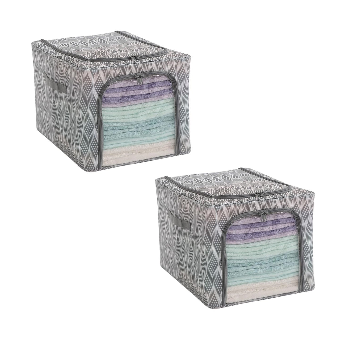 Sturdy, Stackable and Moisture Resistant Non-Woven Cloth Organiser for Storage, Grey Leaves