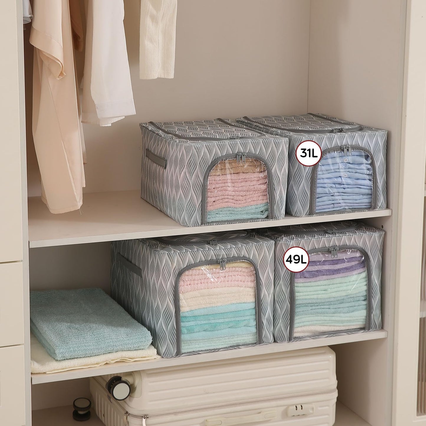Sturdy, Stackable and Moisture Resistant Non-Woven Cloth Organiser for Storage, Grey Leaves