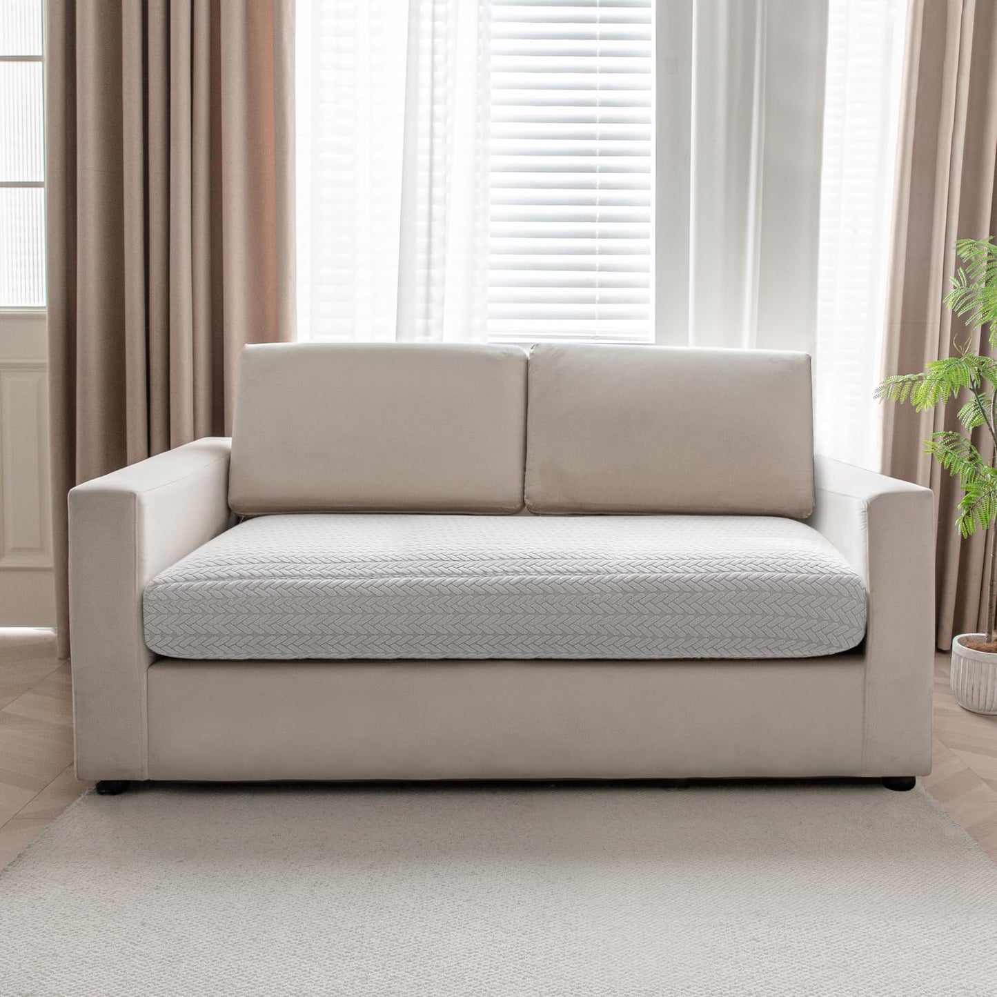 Stretchable Thick Jacquard Textured Seat Couch Cushion Cover for 1/2/3 Seaters, Light Grey