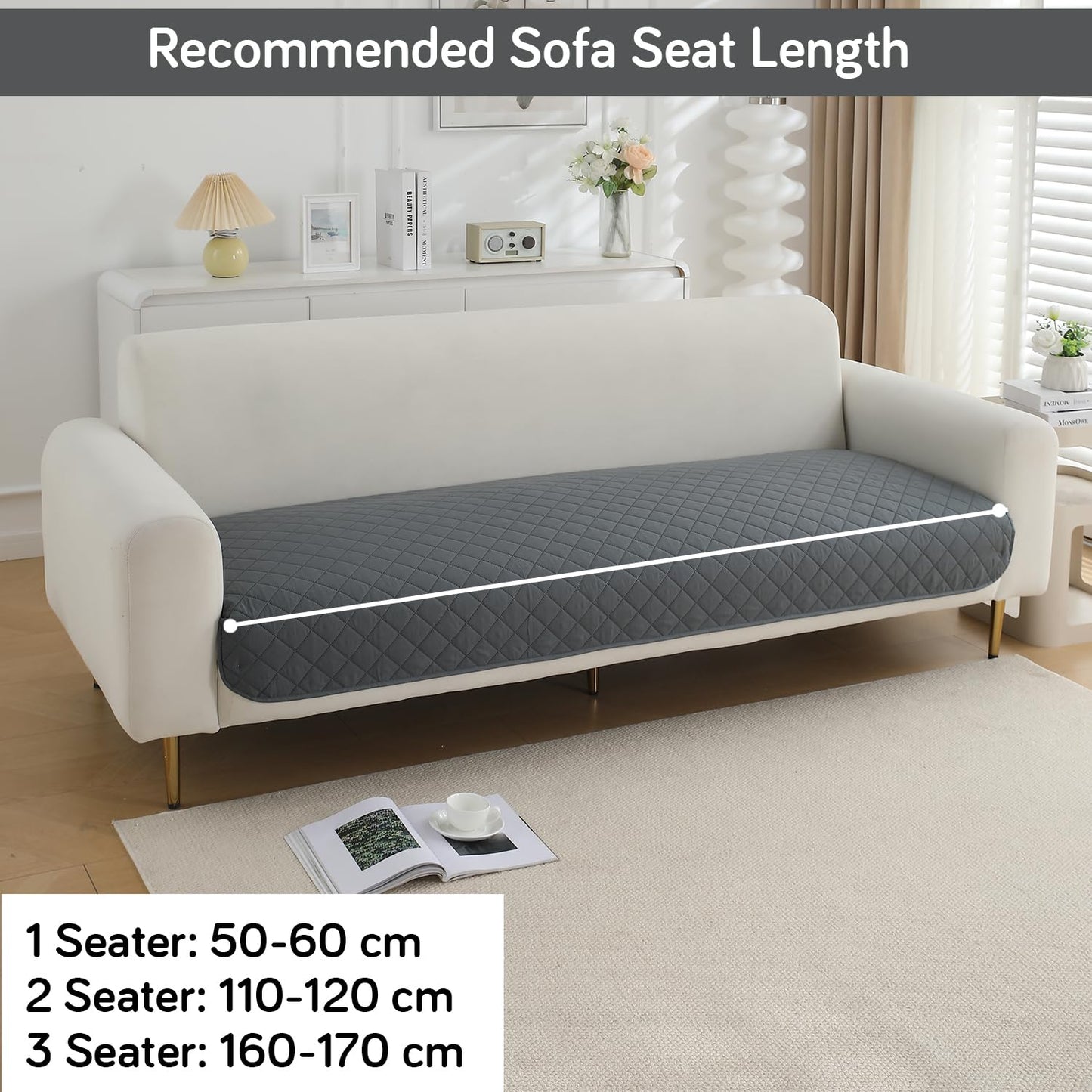 Water Repellent + Waterproof Quick Dry Sofa Seat Mat for 1/2/3 Seater Sofa - Dark Grey