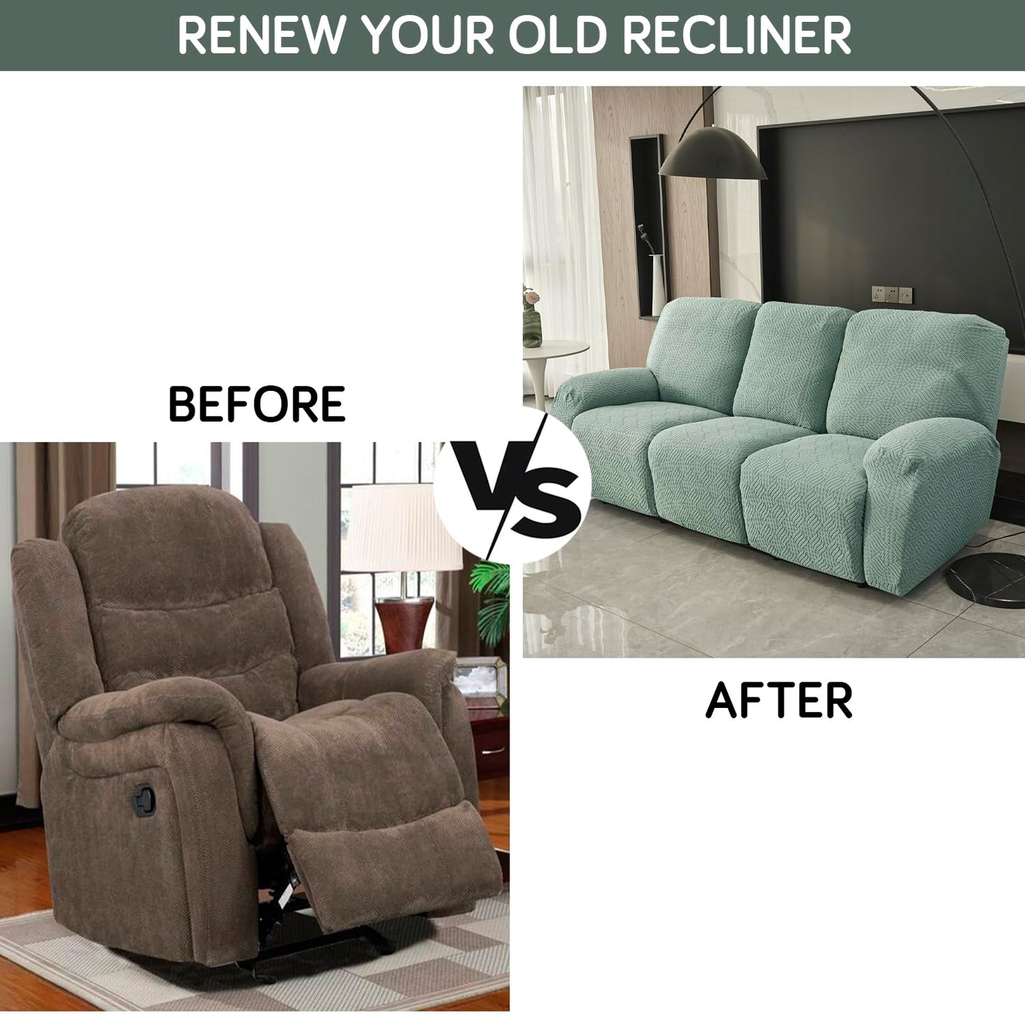 Premium 170 GSM Jacquard Fully Covered Recliner Sofa Cover for 1/2/3 Seaters, Green