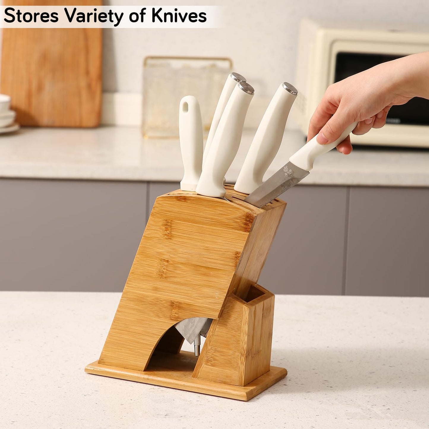 Wooden Knife Holder for Kitchen, Universal Knives Holder Stand with 5 Slots