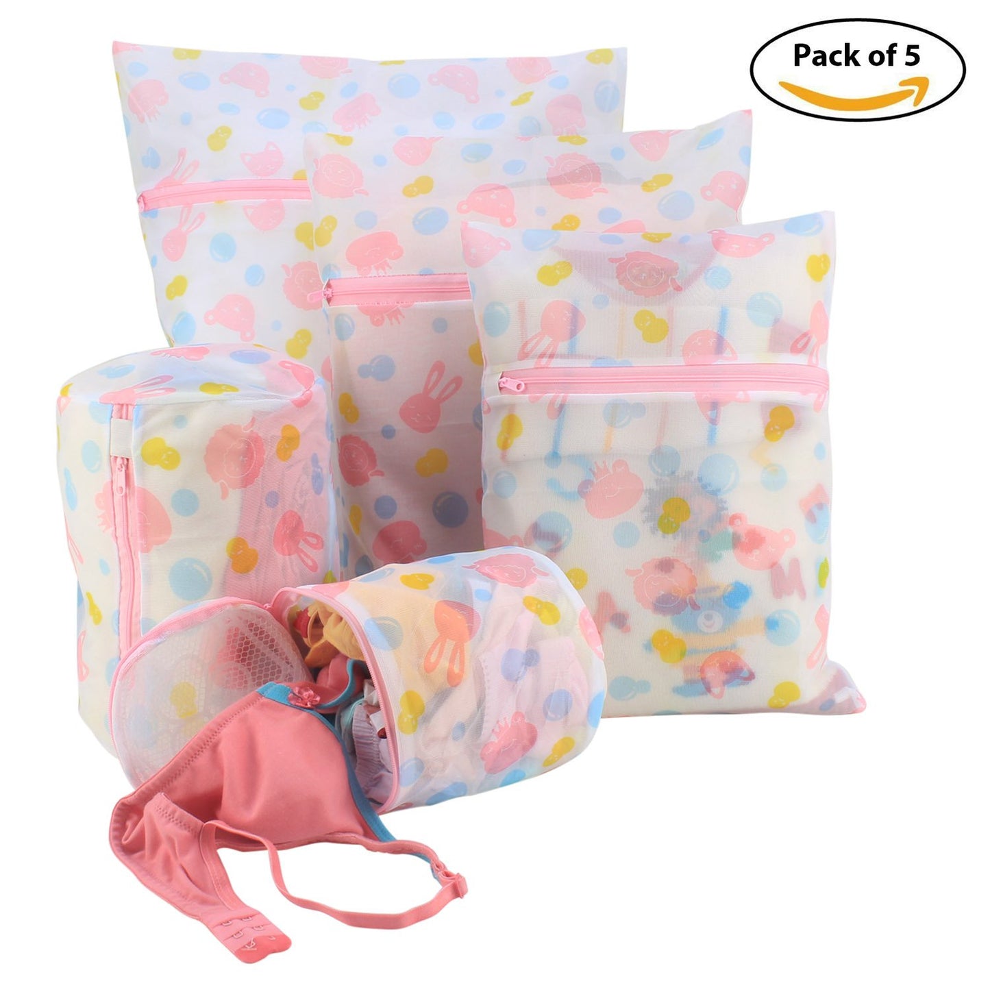 Mesh Laundry Clothes Washing Bag,Pack Of 5, Multicolor
