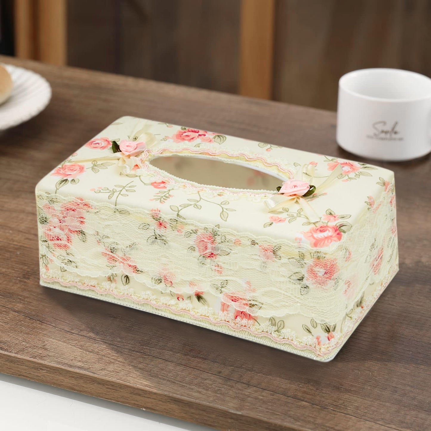 Plastic Tissue Paper Box Holder, Floral Pink