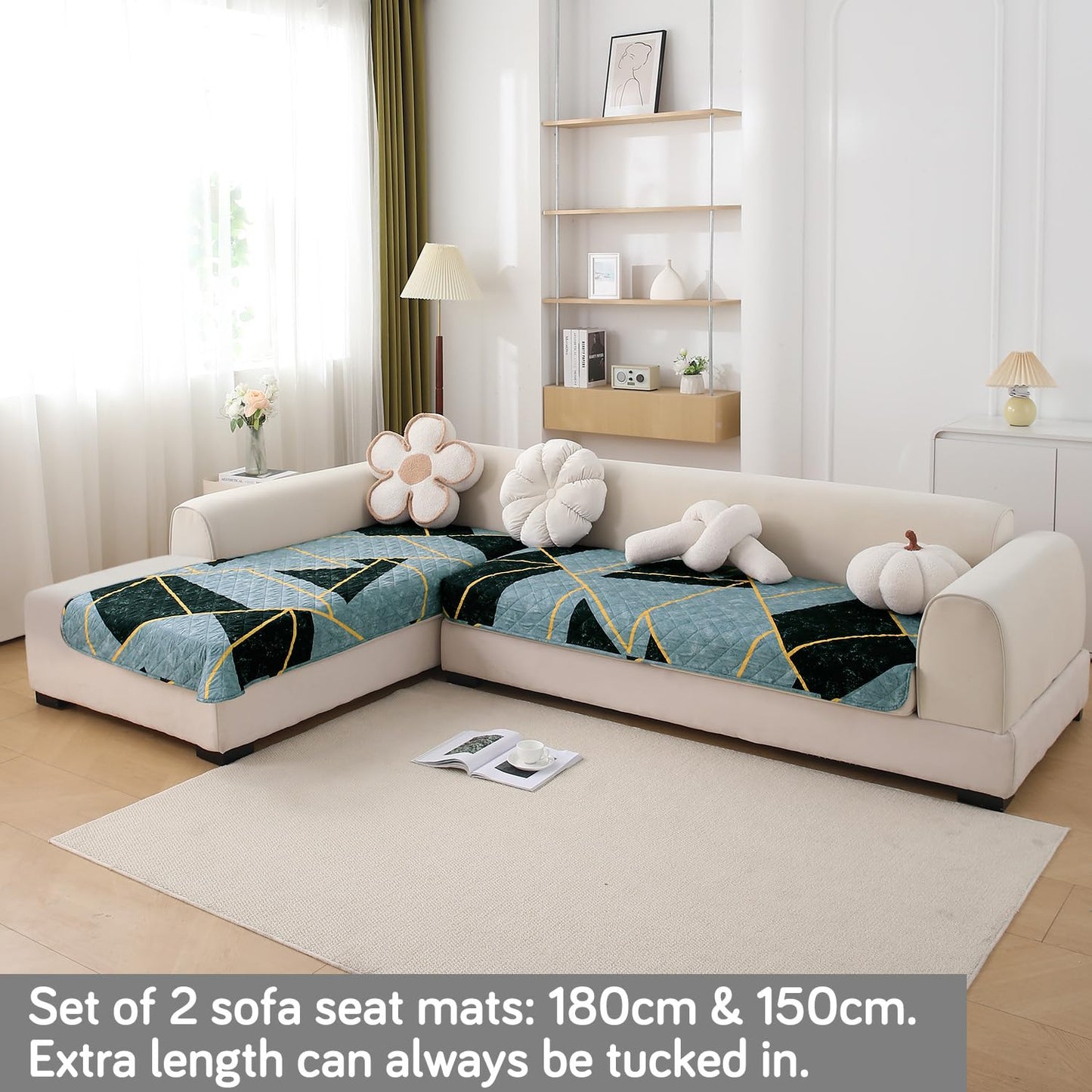 Waterproof Printed Quilted Quick Dry L Shape Sofa Seat Cover Mat, Multicolor Abstract Geometry
