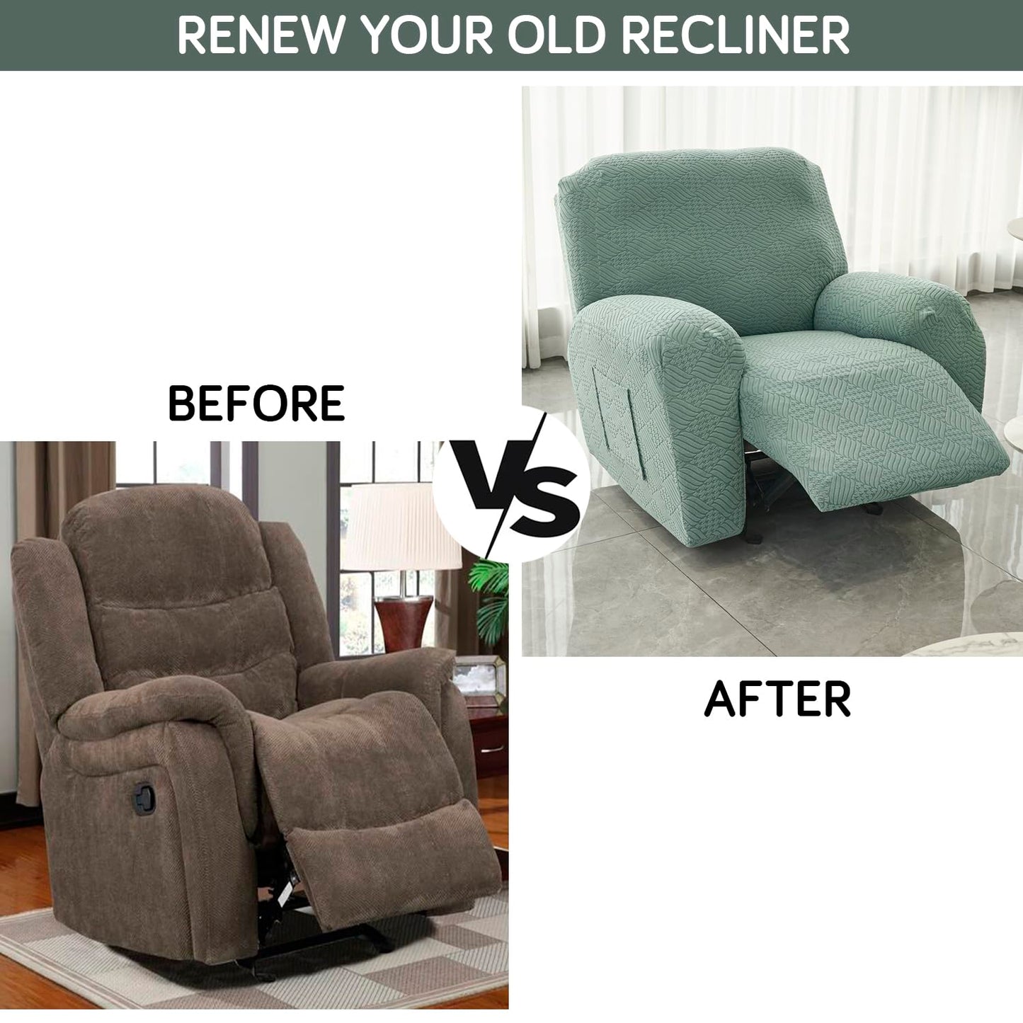 Premium 170 GSM Jacquard Fully Covered Recliner Sofa Cover for 1/2/3 Seaters, Green
