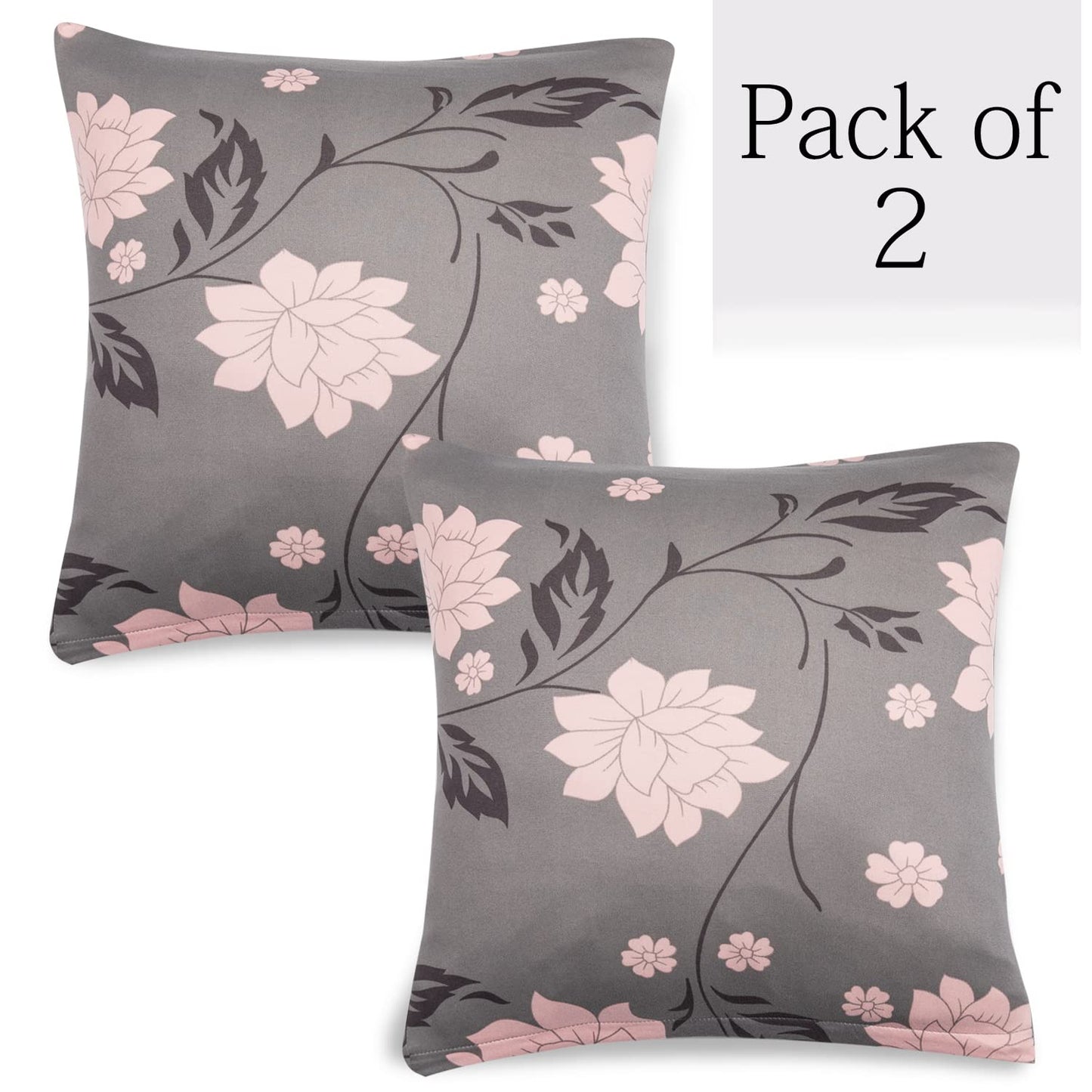 Grey Dahlia Printed 16 by 16 zippered square sofa cushion covers Set of 2