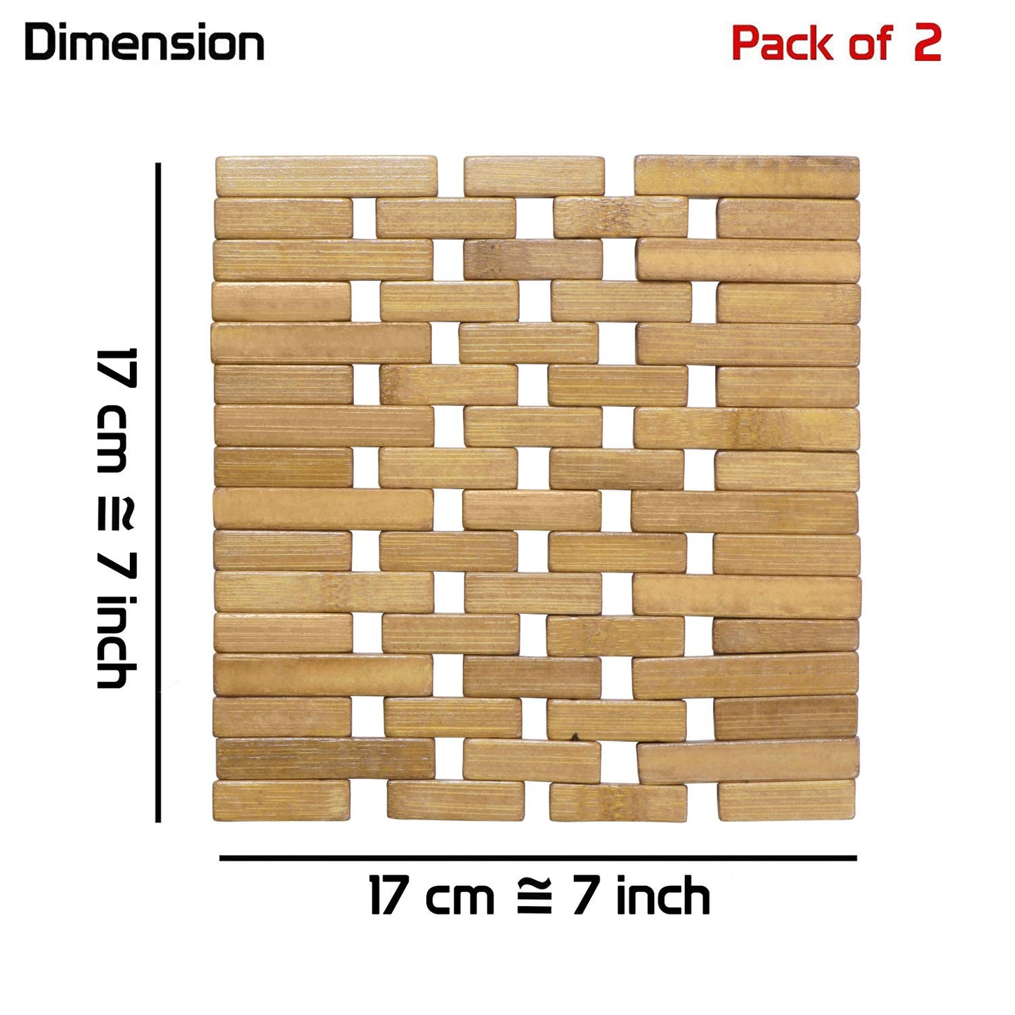 Square Bamboo Coaster Heat Pad, Pan Pot Holder, 17 x 17 cm, Pack of 2/4
