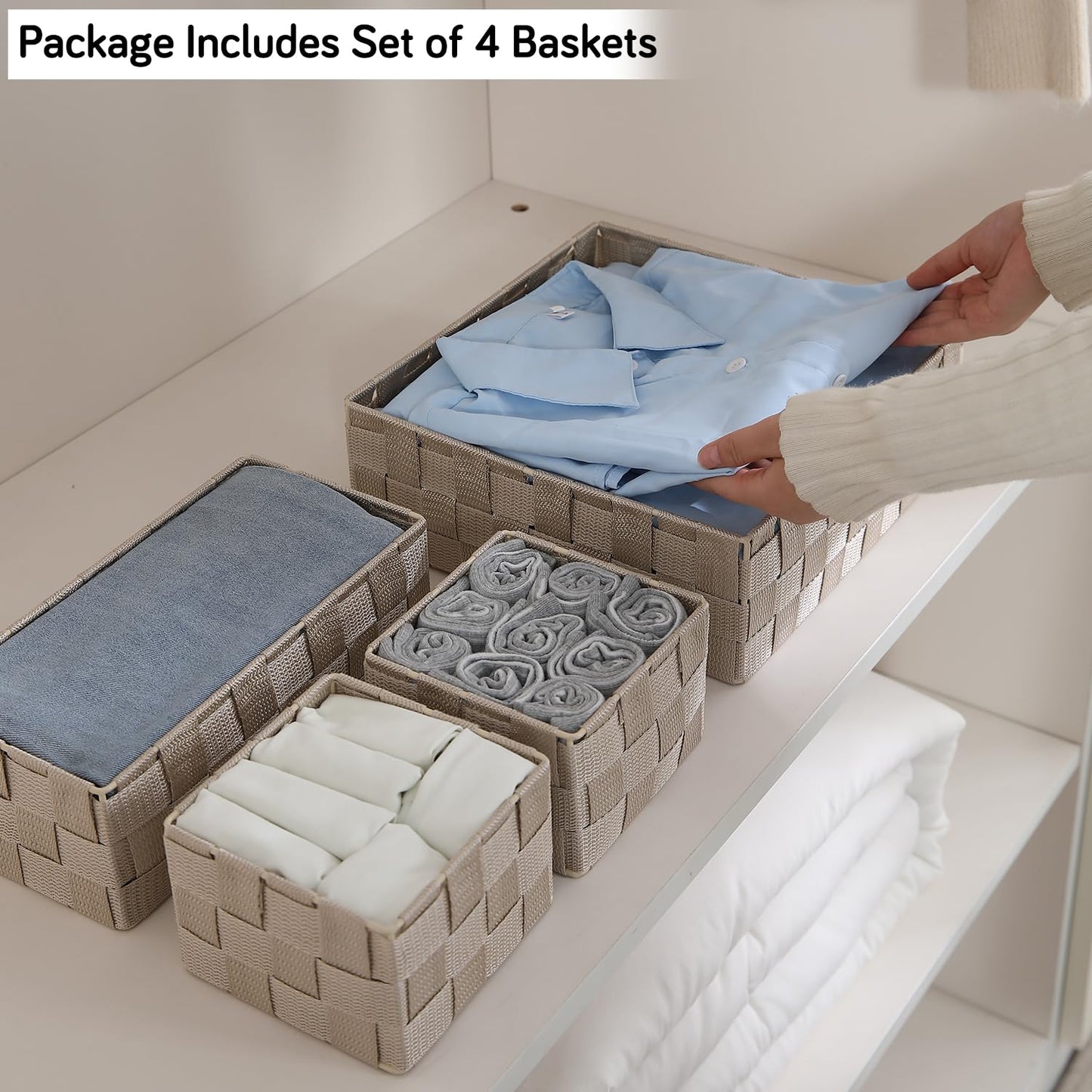 Nylon Storage Basket Desk Organizer, Beige