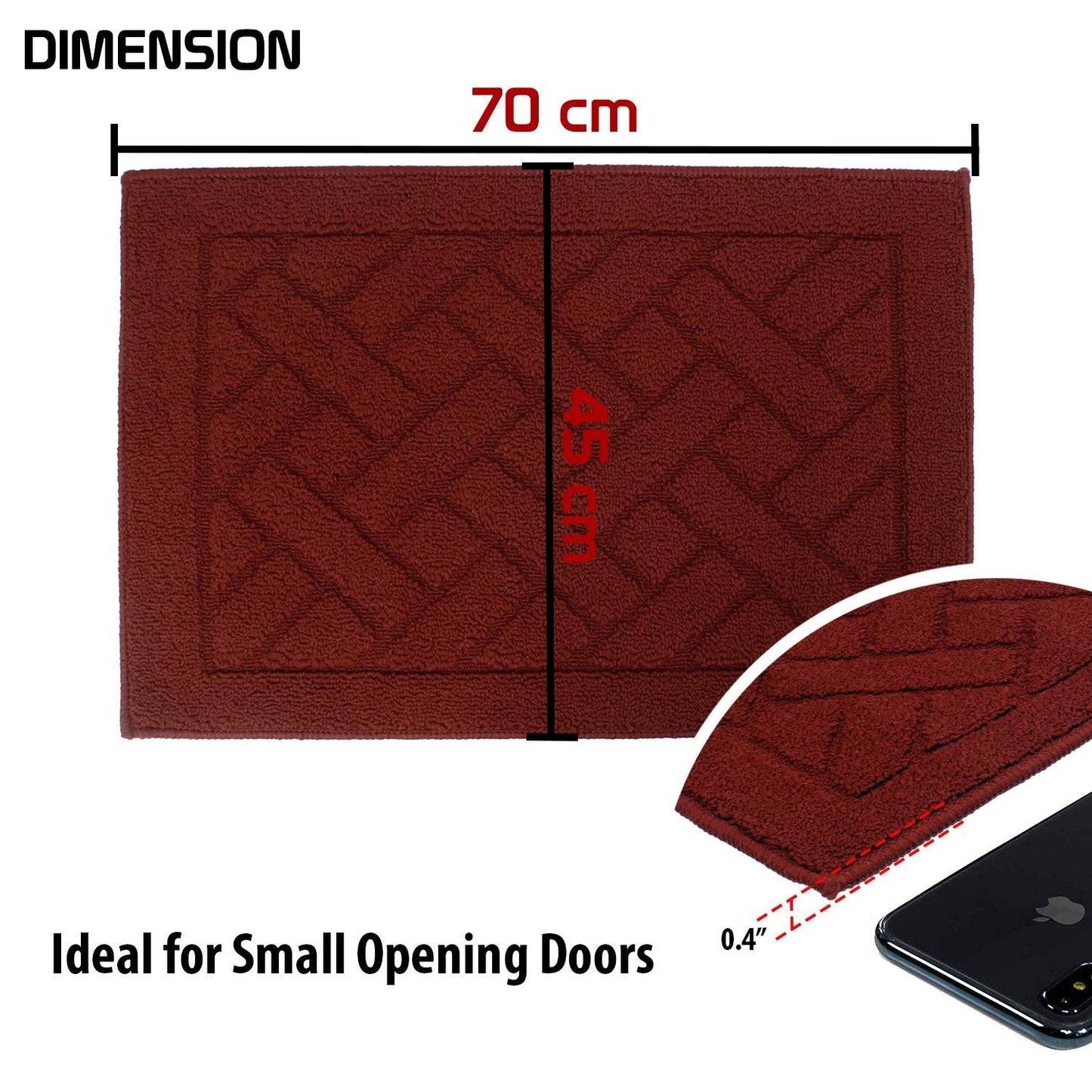 Polypropylene Fiber Rectangular Dirt Trapper Anti-Slip Rubber Back Machine Washable Mat - 45 x 70 cm, Large, RED