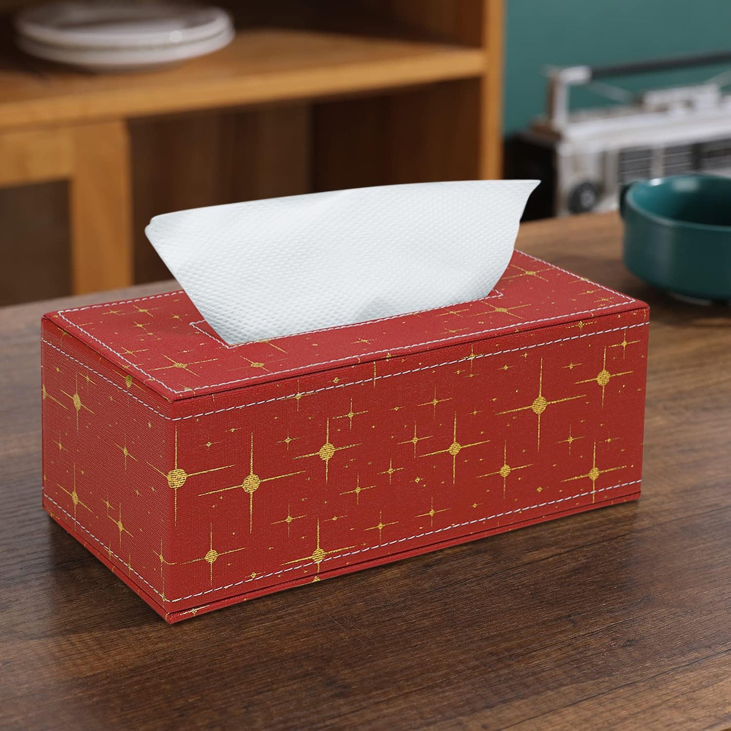 Faux Leather Large Tissue Paper Holder, Red