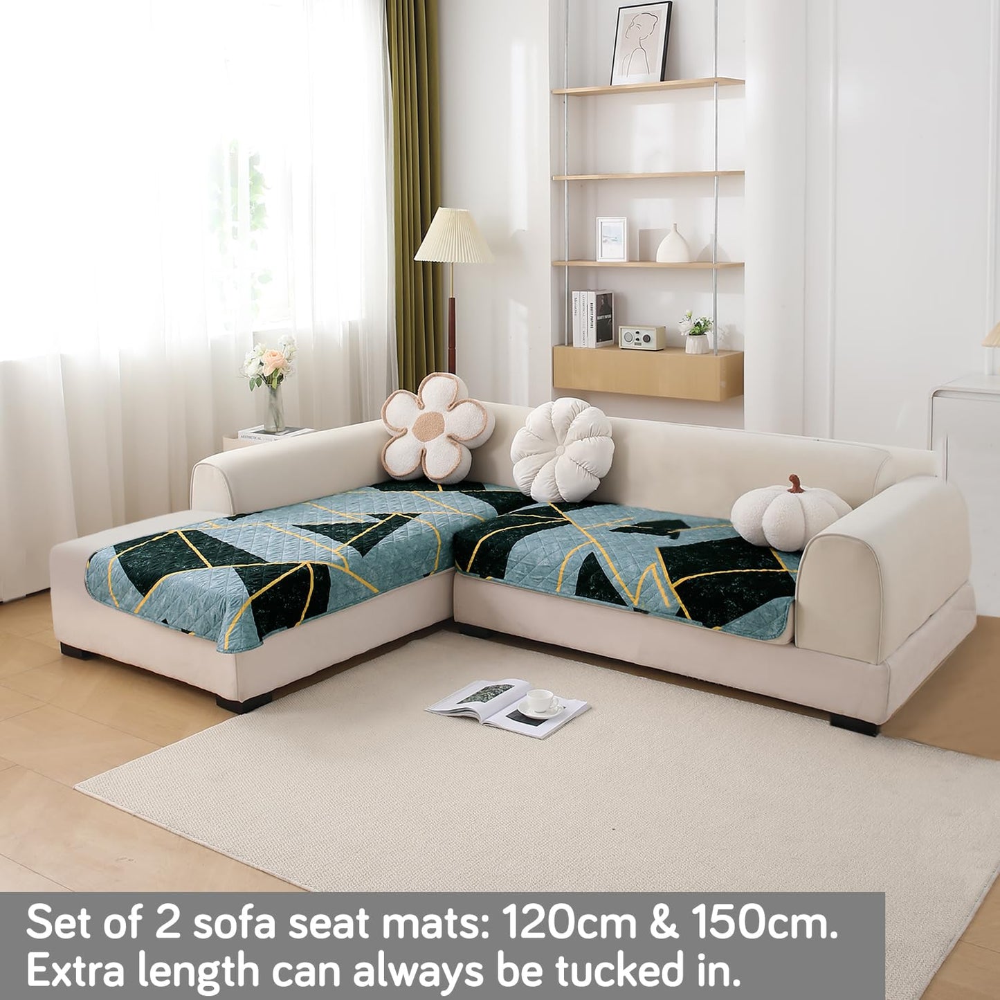 Waterproof Printed Quilted Quick Dry L Shape Sofa Seat Cover Mat, Multicolor Abstract Geometry