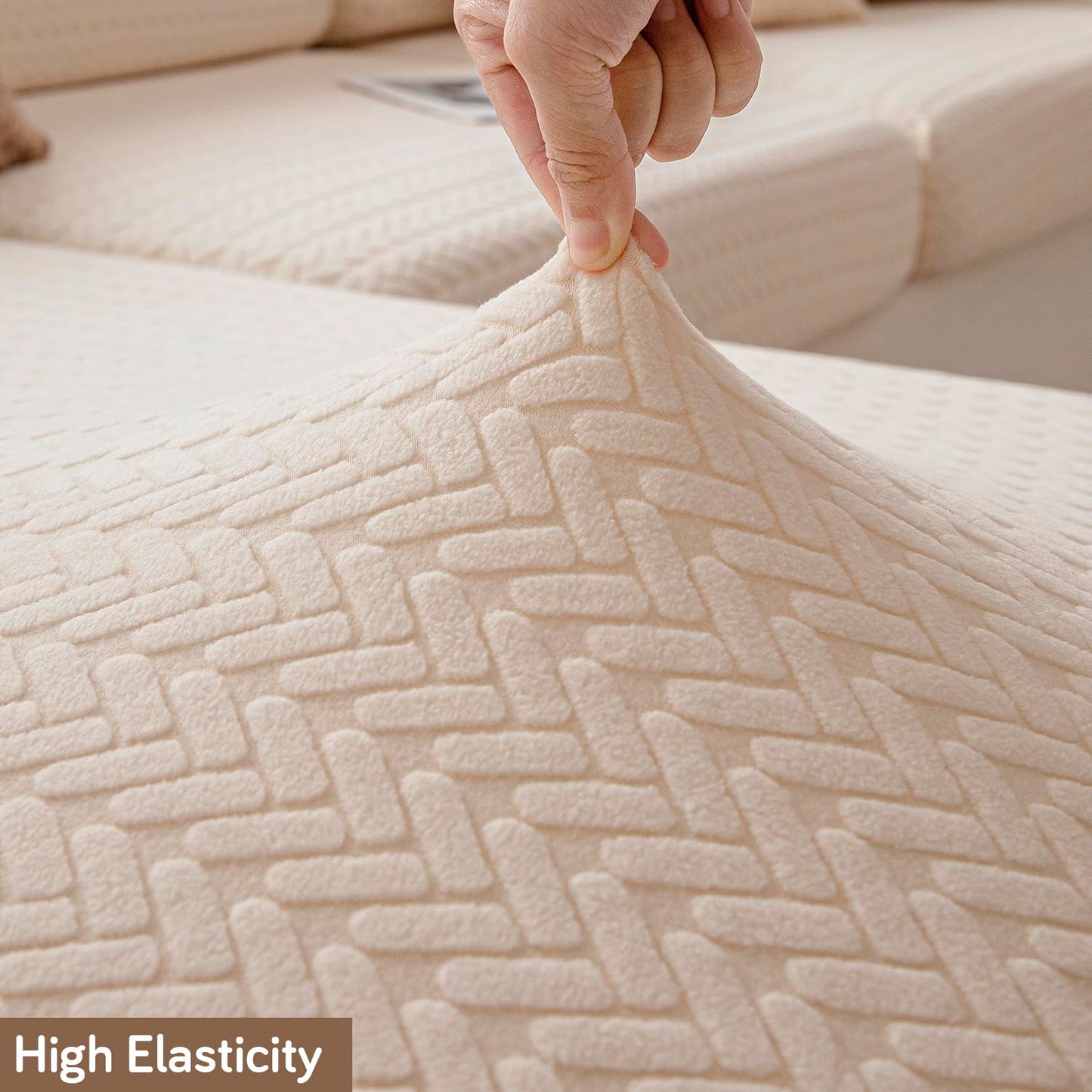 Stretchable Thick Jacquard Textured Seat Couch Cushion Cover for 1/2/3 Seaters, Beige