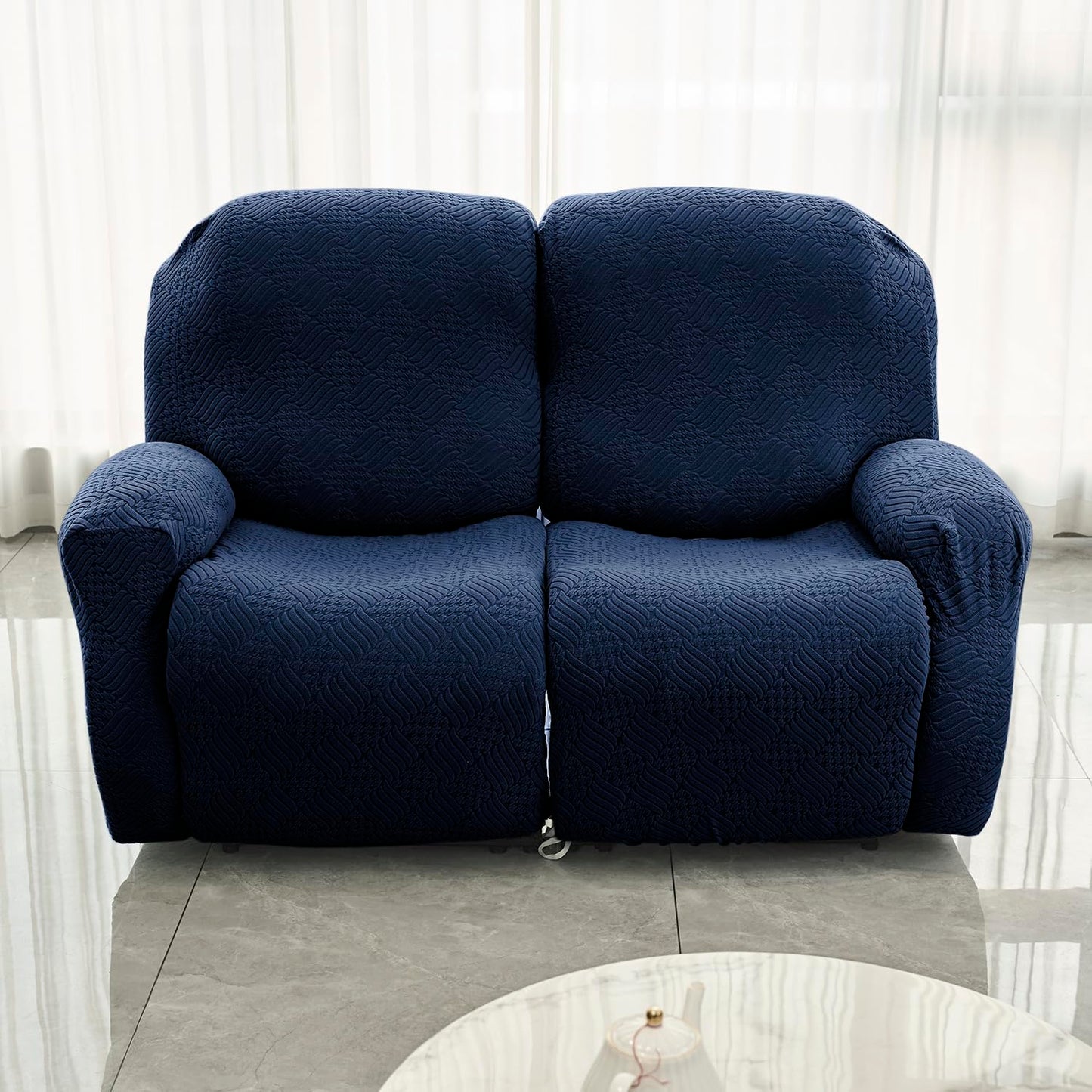 Premium 170 GSM Jacquard Fully Covered Recliner Sofa Cover for 1/2/3 Seaters, Navy Blue