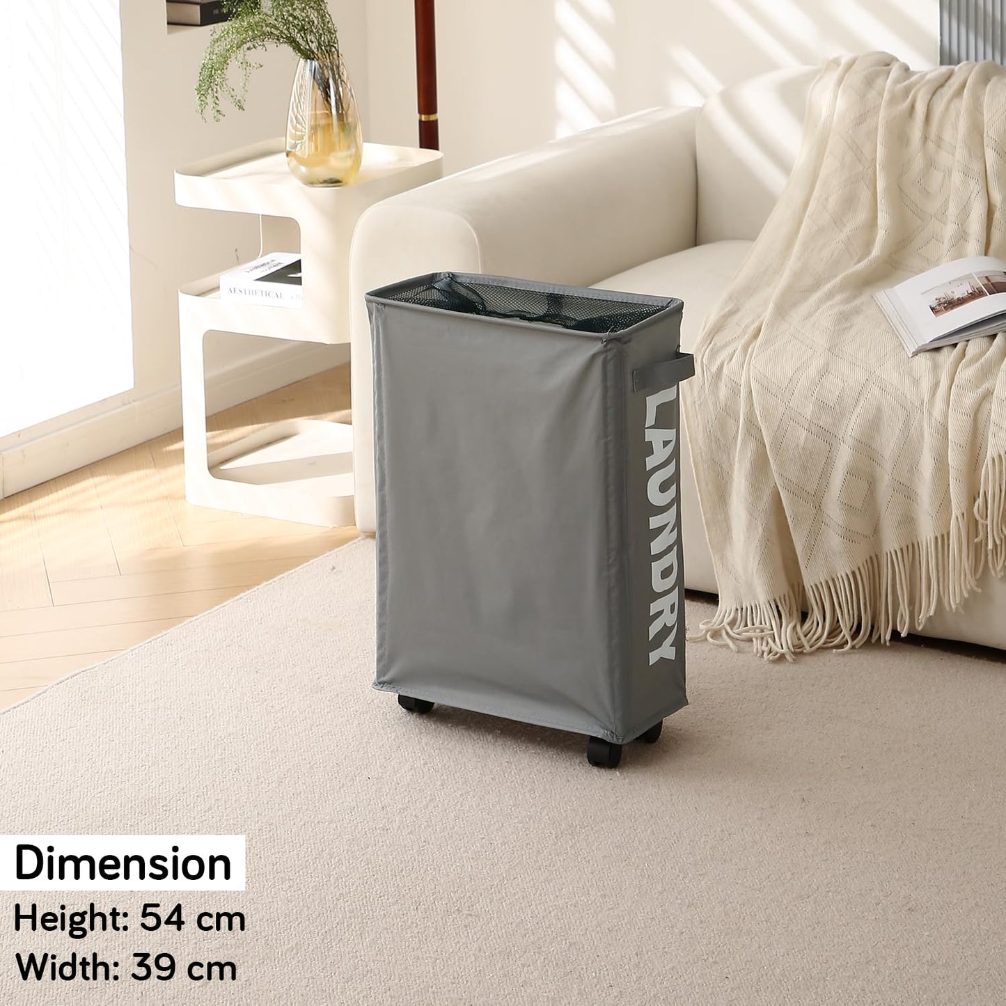 Laundry Bag with Wheels Hamper, Grey