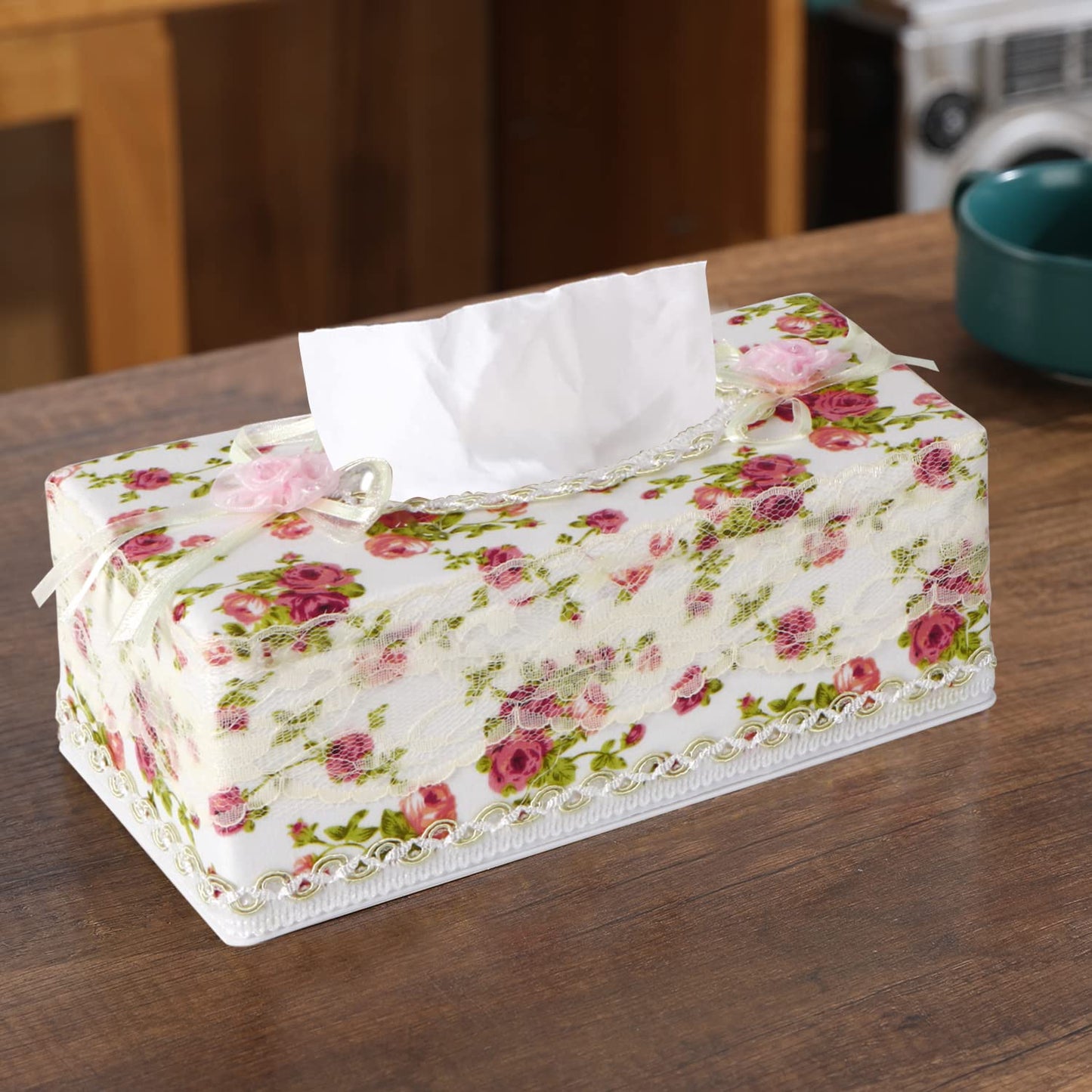 Plastic Tissue Paper Box Holder, Floral White