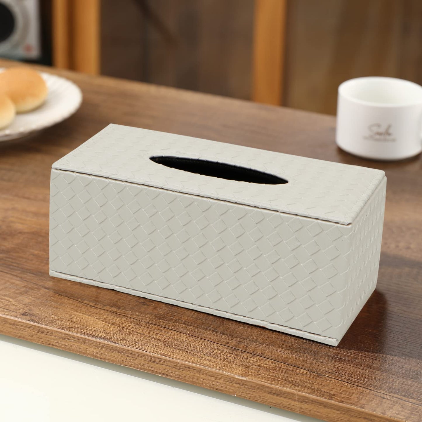 PU Leather Tissue Box Holder, White
