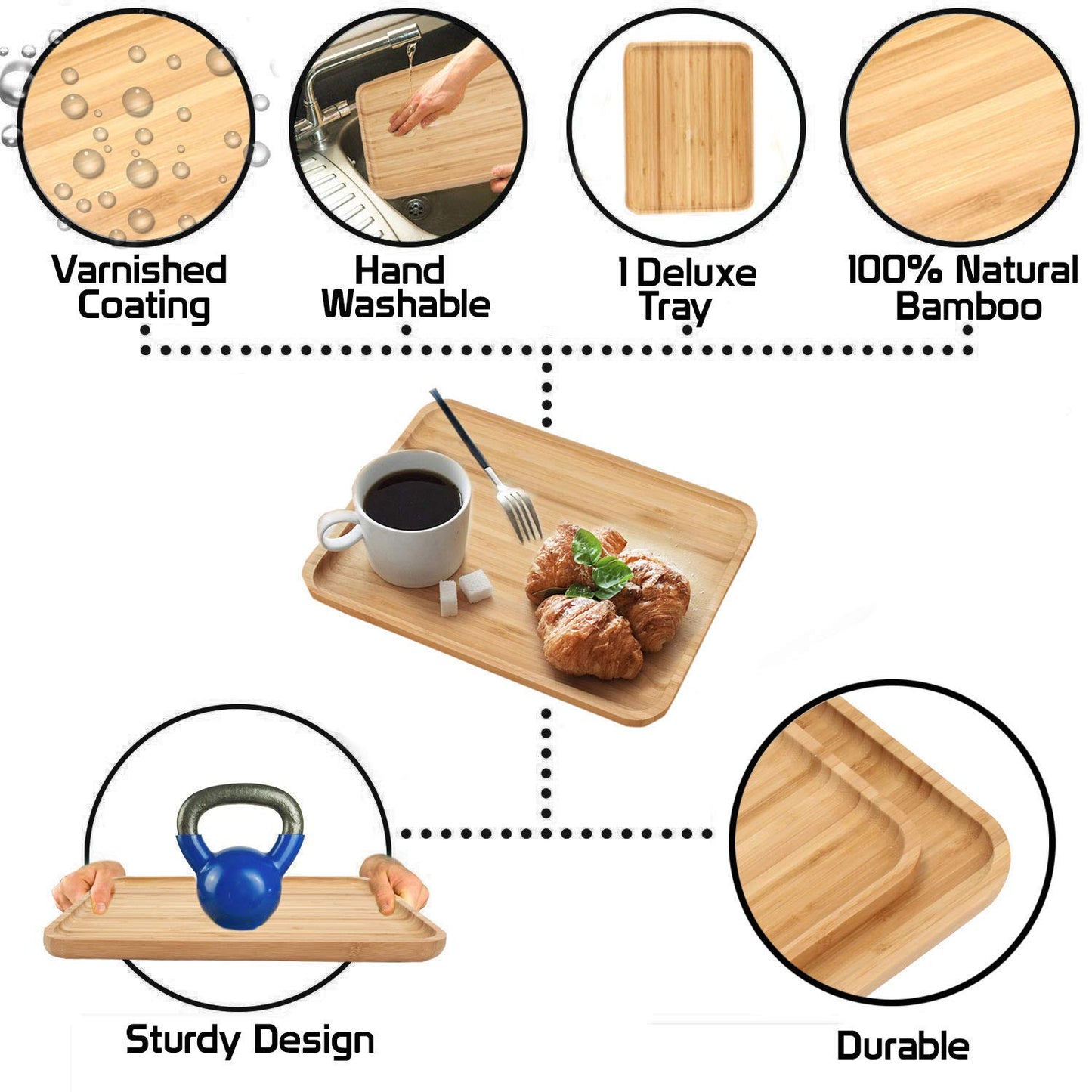 Wooden Bamboo Serving Tray, Small, Rectangular