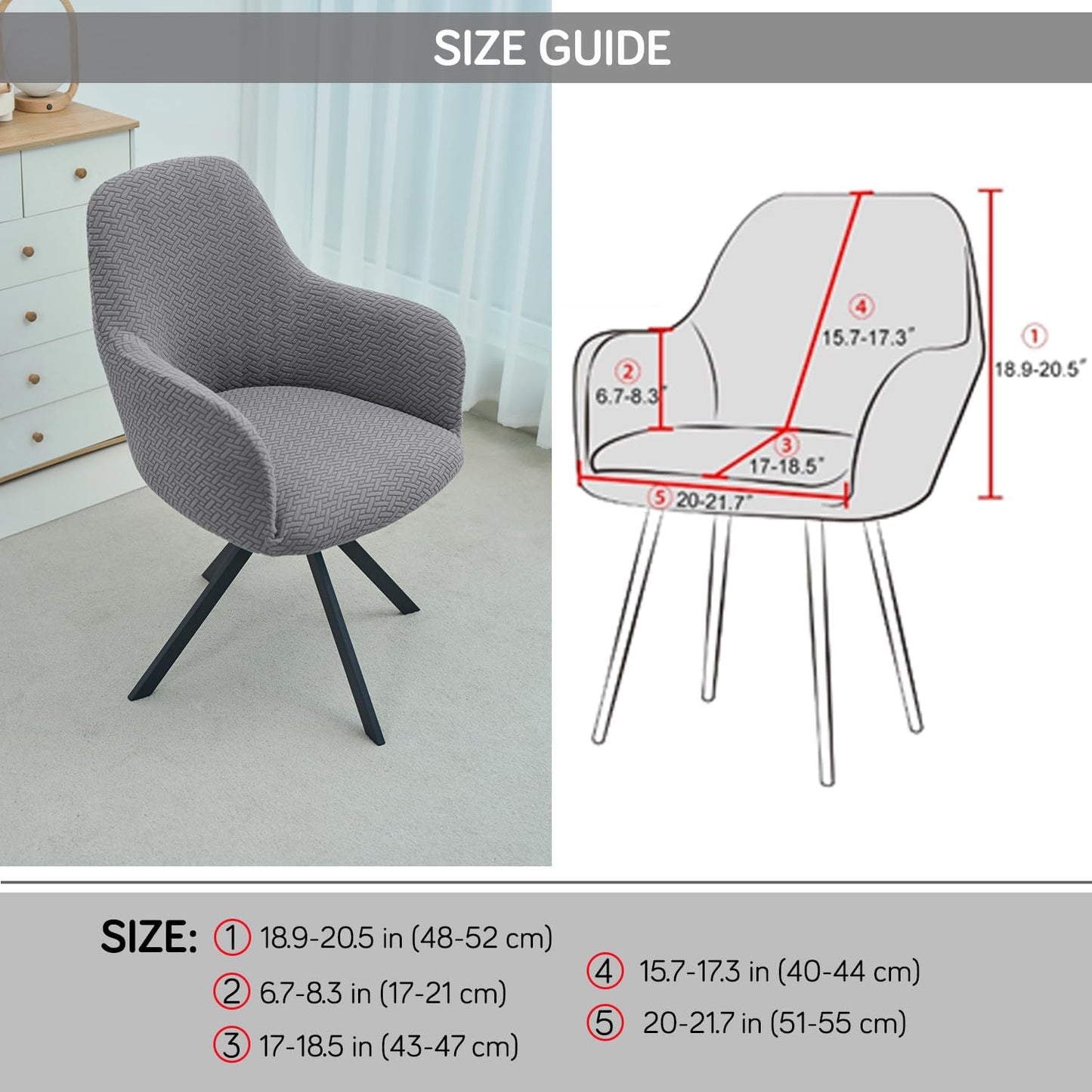 Premium Jacquard Fully Covered Cover for Swivel Dining Chair with Arms, Grey