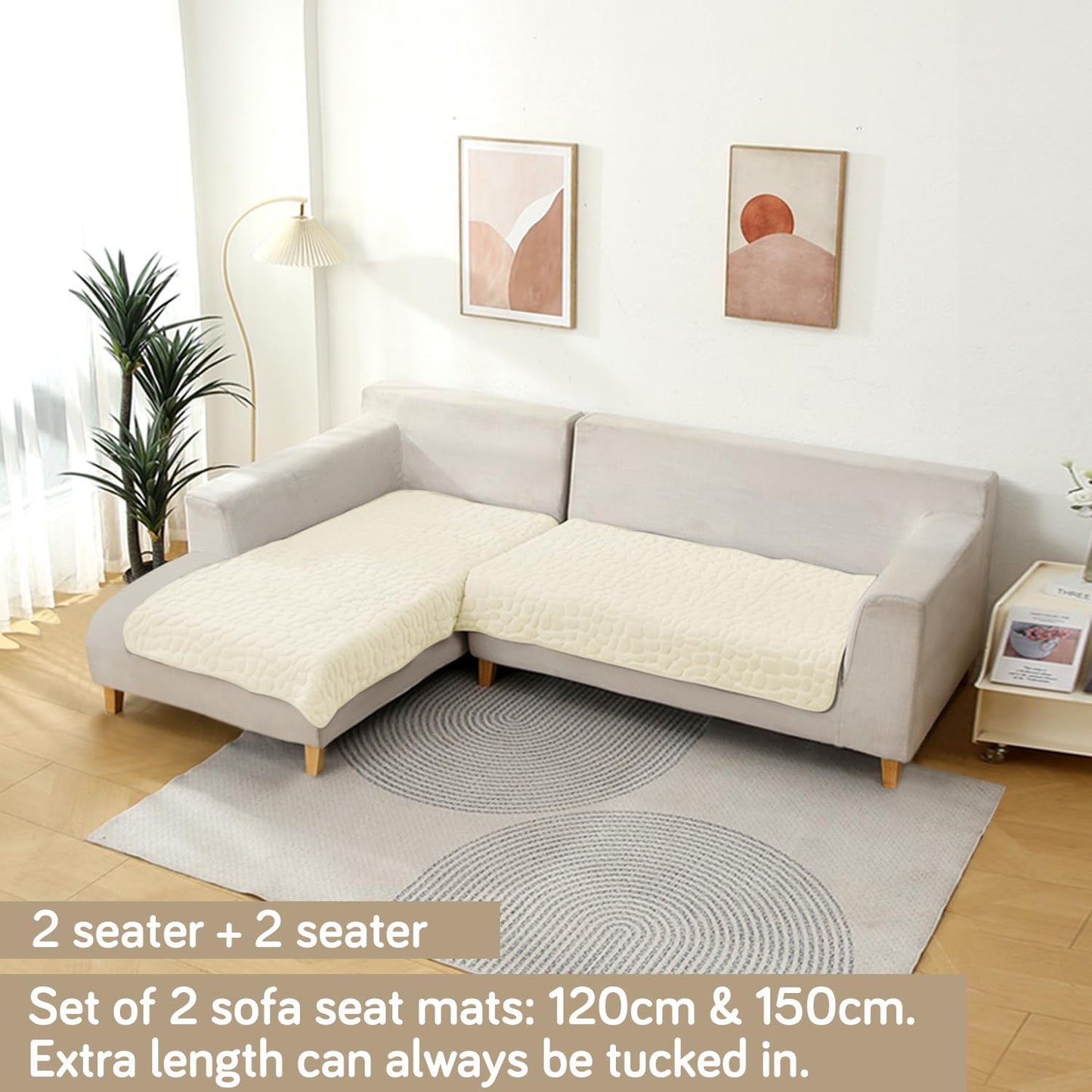 HOKIPO Premium Pebble Milk Velvet L Shape Sofa Cover Mat, Bliss White