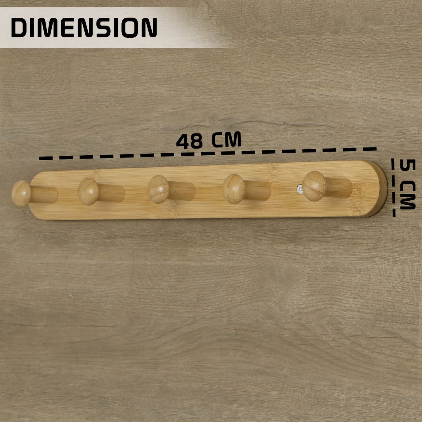 Bamboo Wooden Heavy Duty Wall Mounted Hooks for Hanging - 3/4/5 Hooks Rail