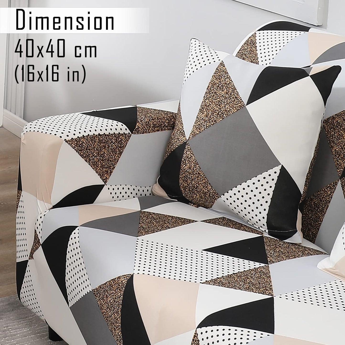 Grey Brown Geometric Print zippered sofa pillow covers Set of 2