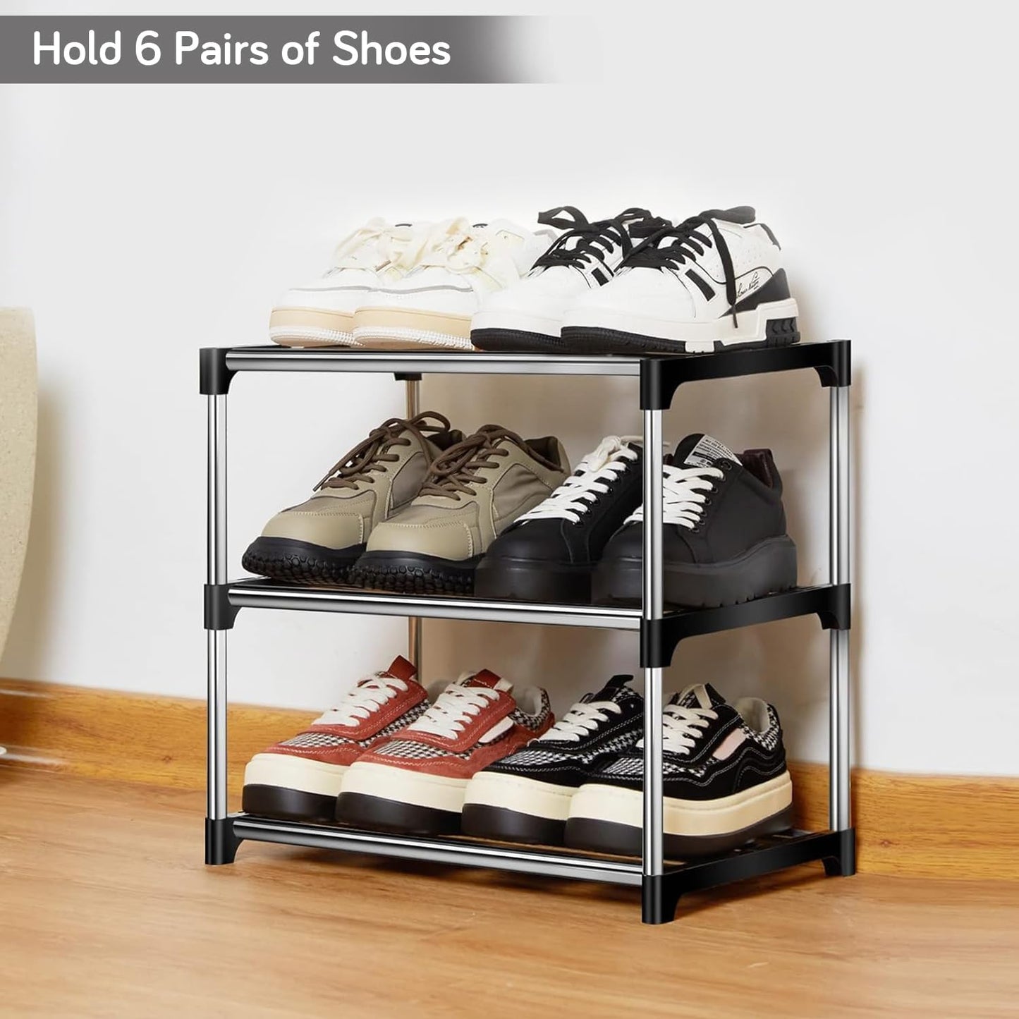 3/5 Layer Metal Shoe Rack for Home Outdoor Shoe Stand Organiser, Black