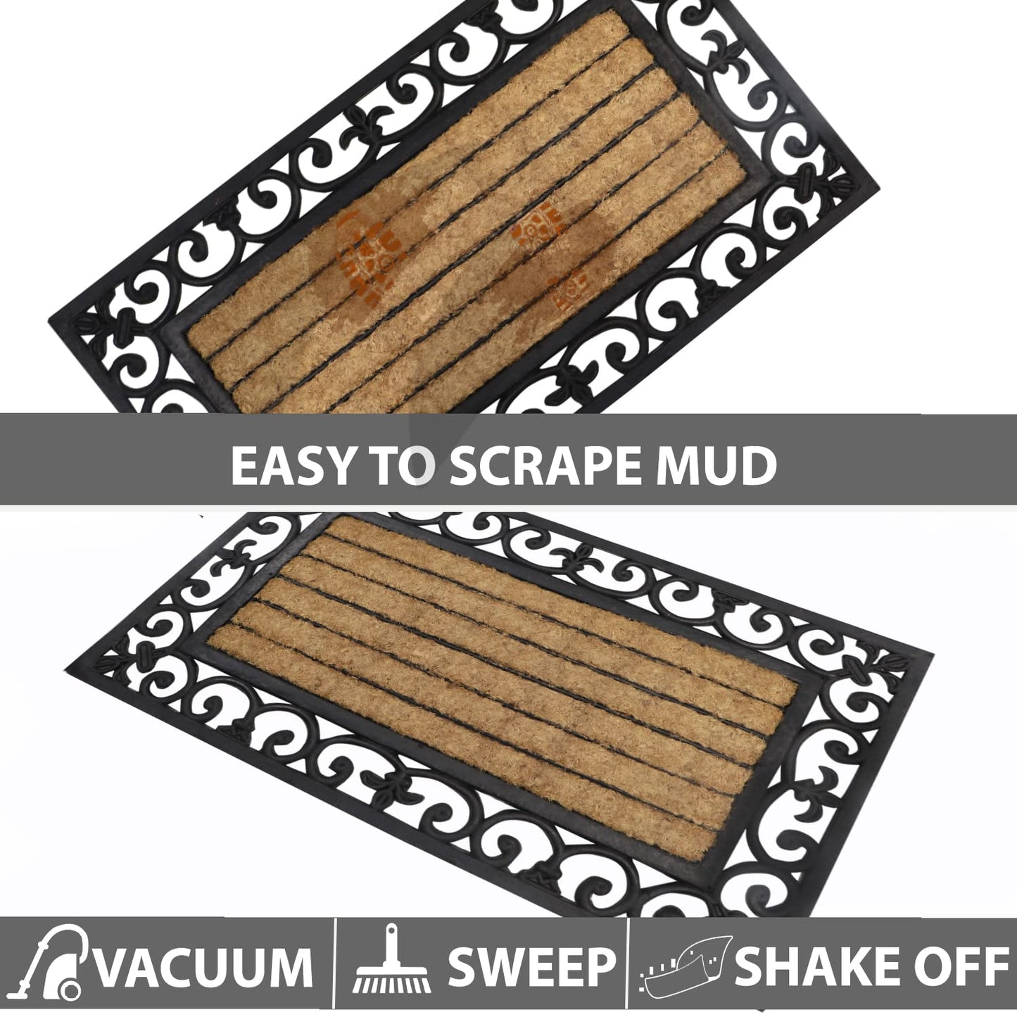 Outdoor Rubber Coir Grill Doormat, Rectangle, 45x75 cm