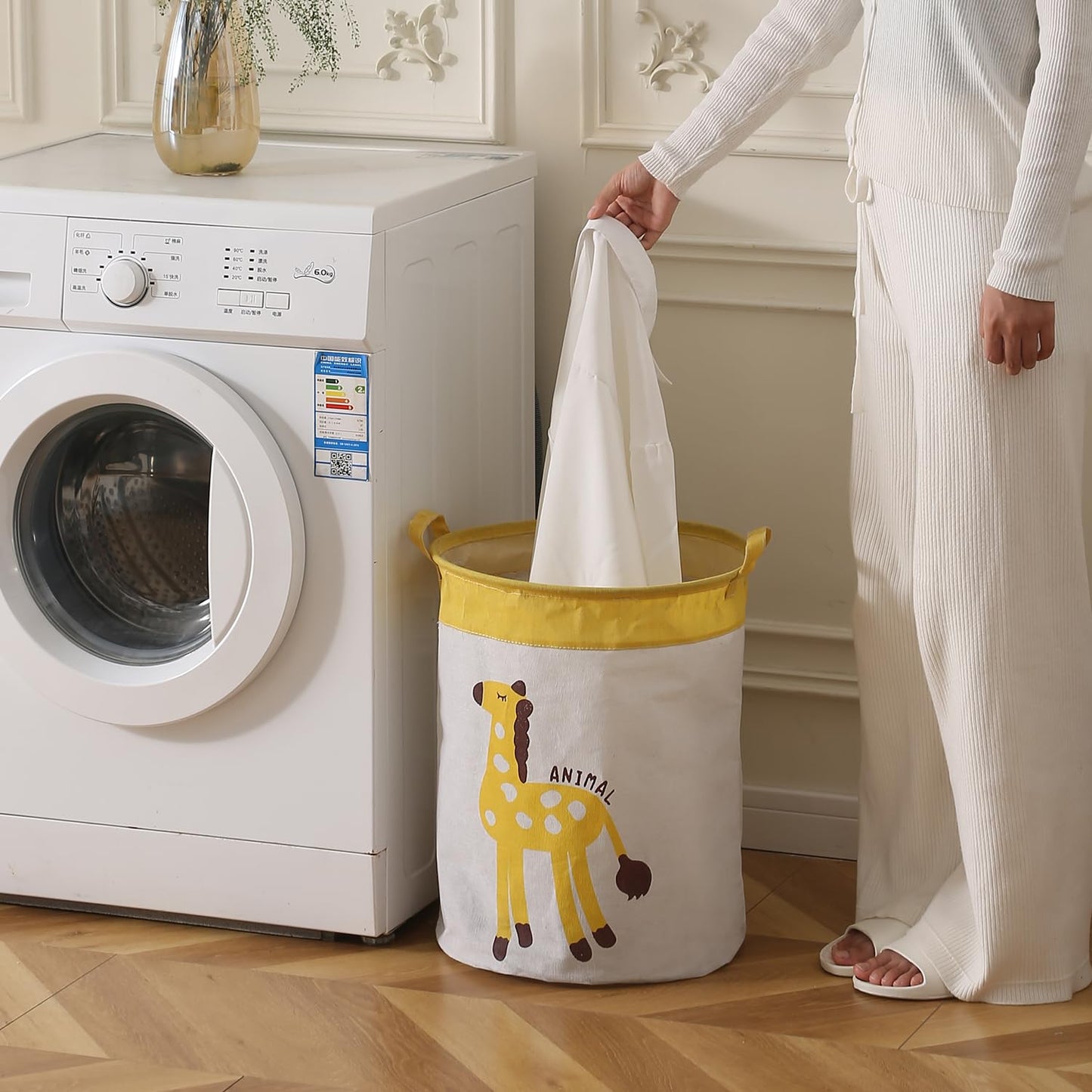 Kids Laundry Bag for Clothes, Toy Storage Basket, Giraffe