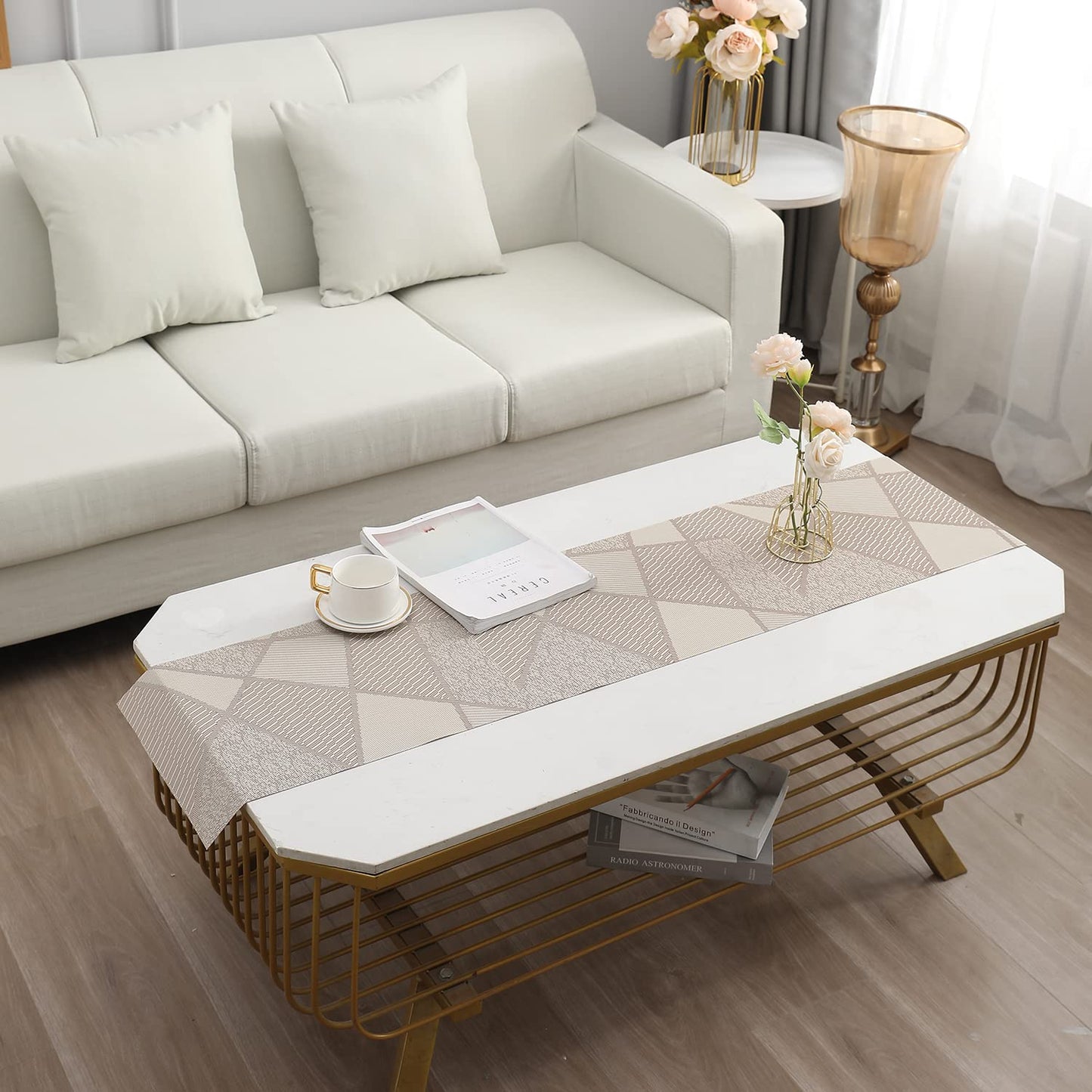 PVC Table Runner, Abstract Beige