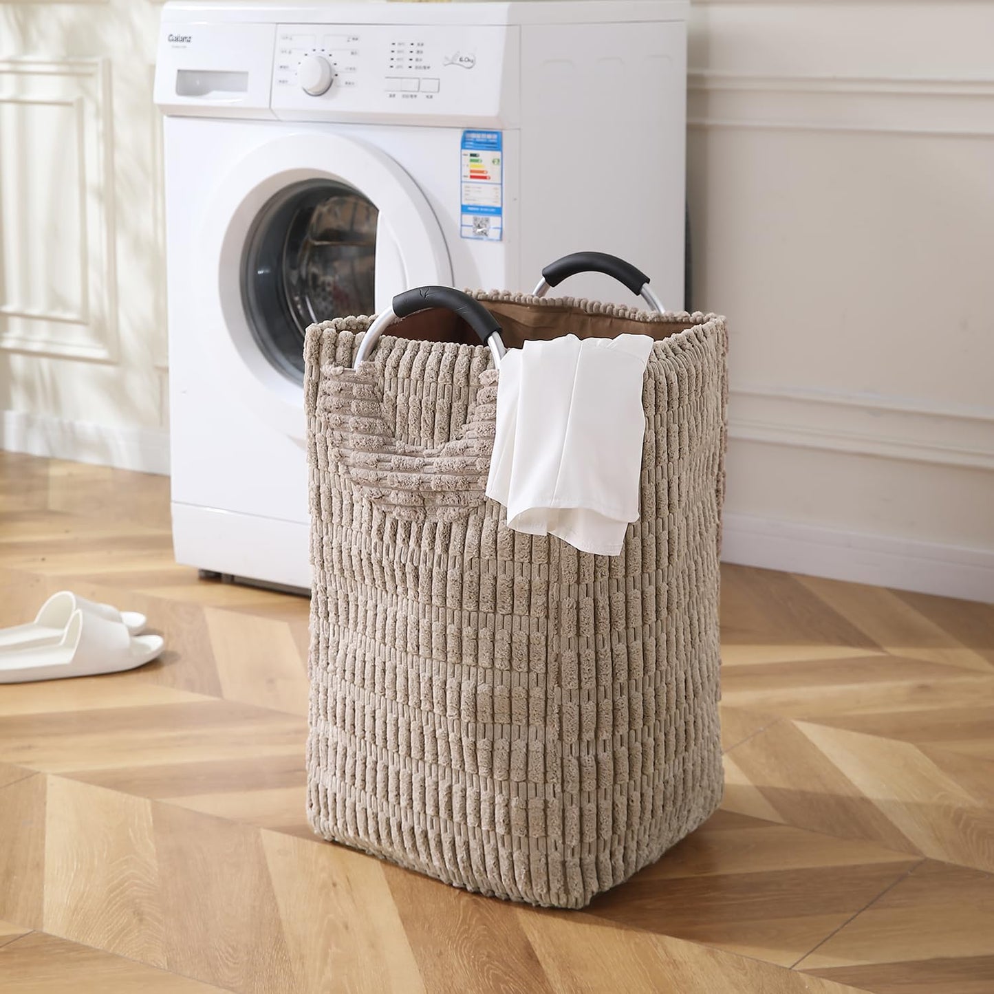 Folding Laundry Bag for Clothes Hamper Basket, Collapsible Storage Basket, Latte Brown