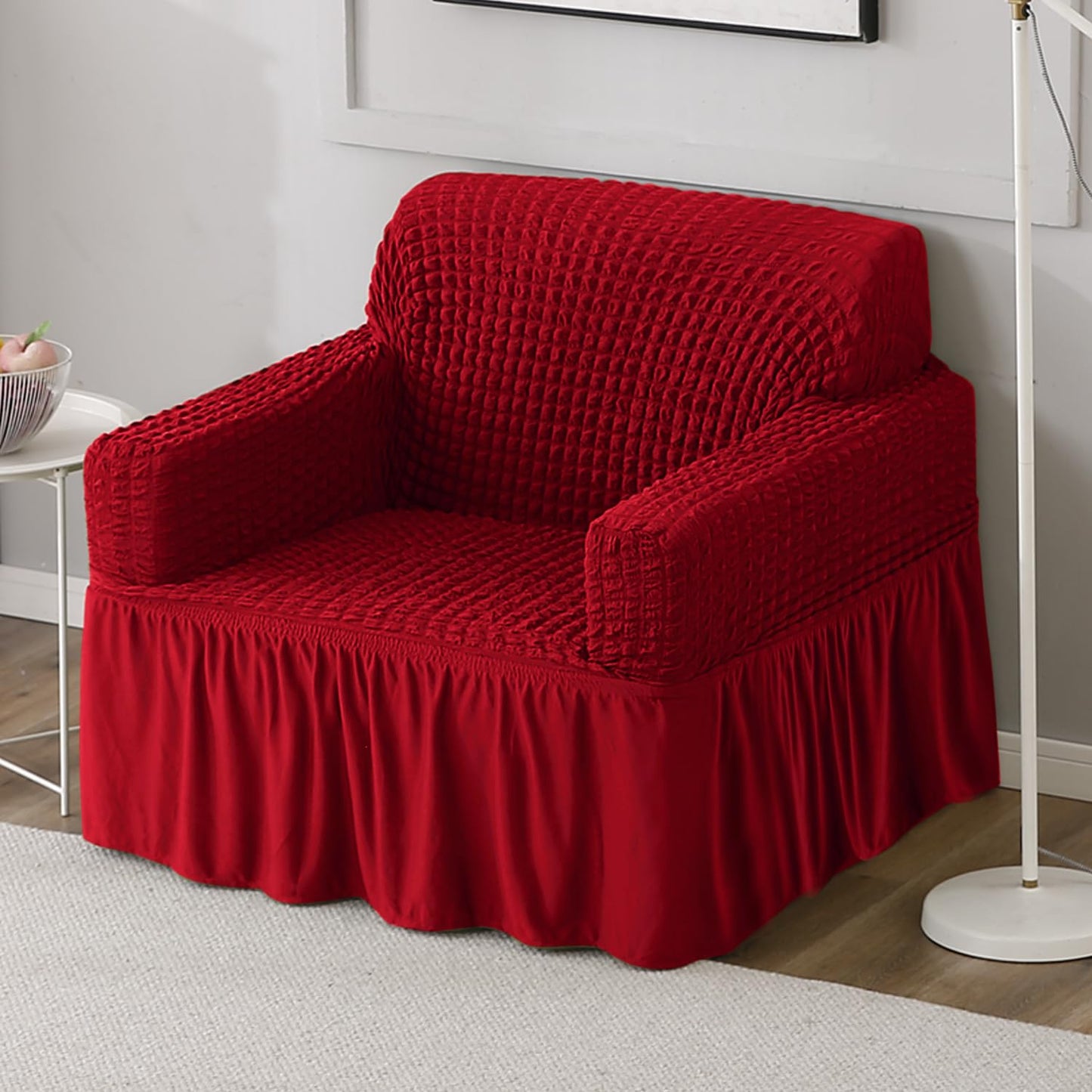 Scarlet Red Single seater Elastic Turkish Bubble Frill sofa cover set