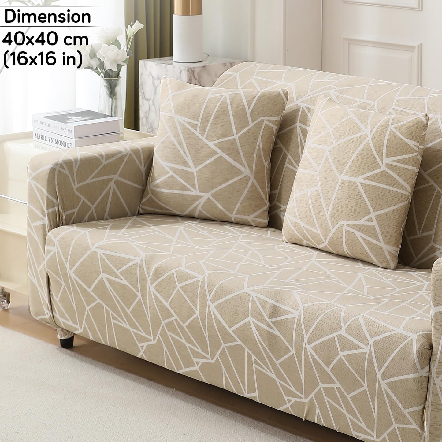 Beige Abstract Geometry Print zippered sofa pillow covers Set of 2