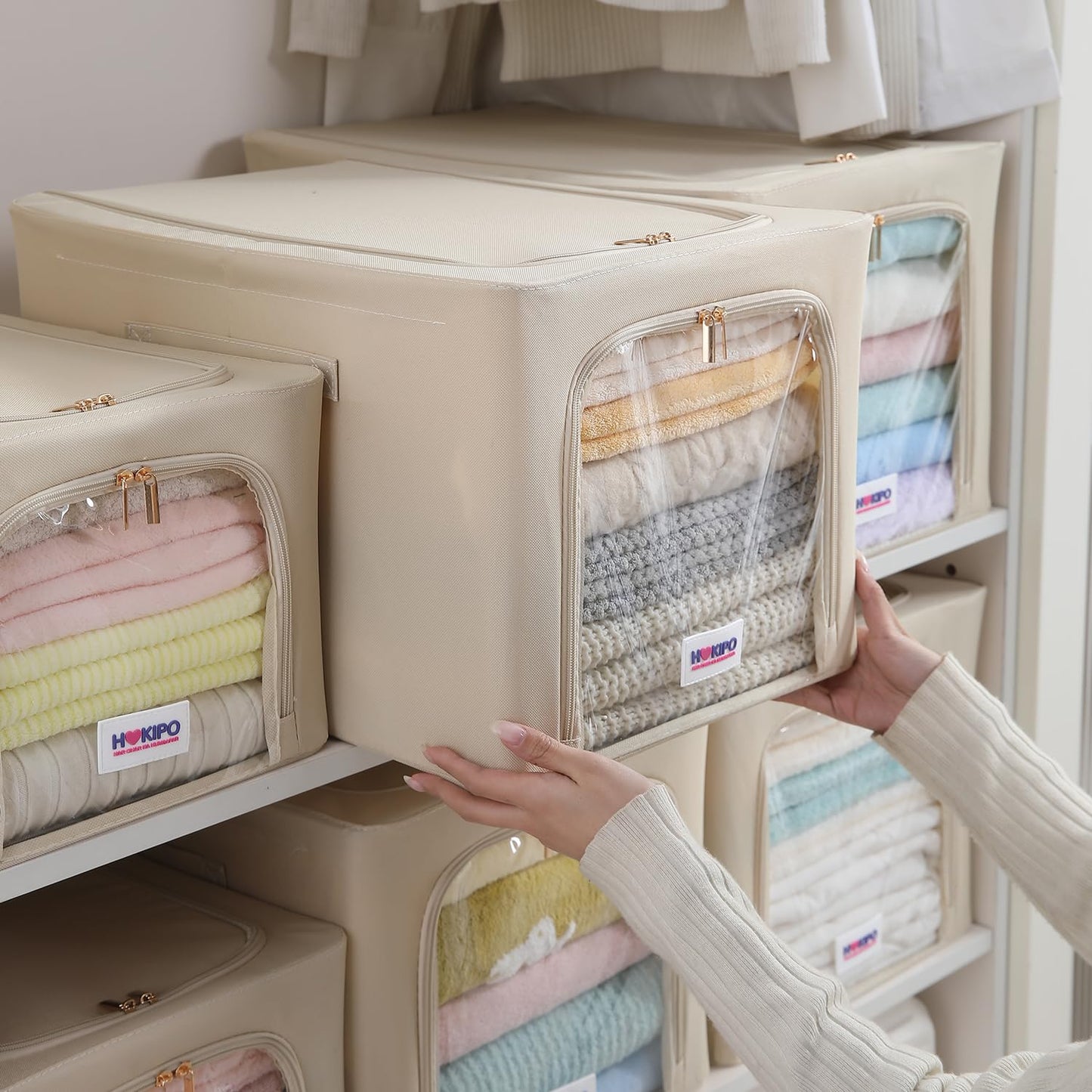 600D Oxford Fabric Wardrobe Organizer for Storage - Beige