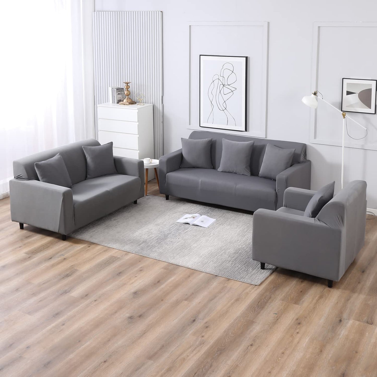 HOKIPO Stretchable Pack of 2 Plain Cushion Cover 16x16, Light Grey