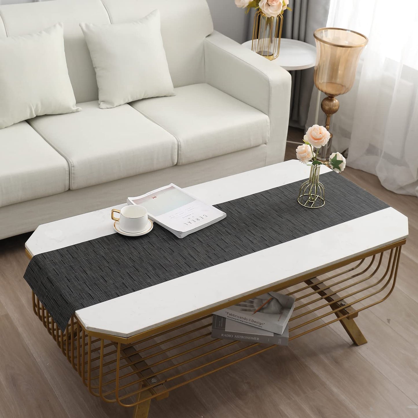 PVC Table Runner for Dinner and Coffee Table, Textured Black